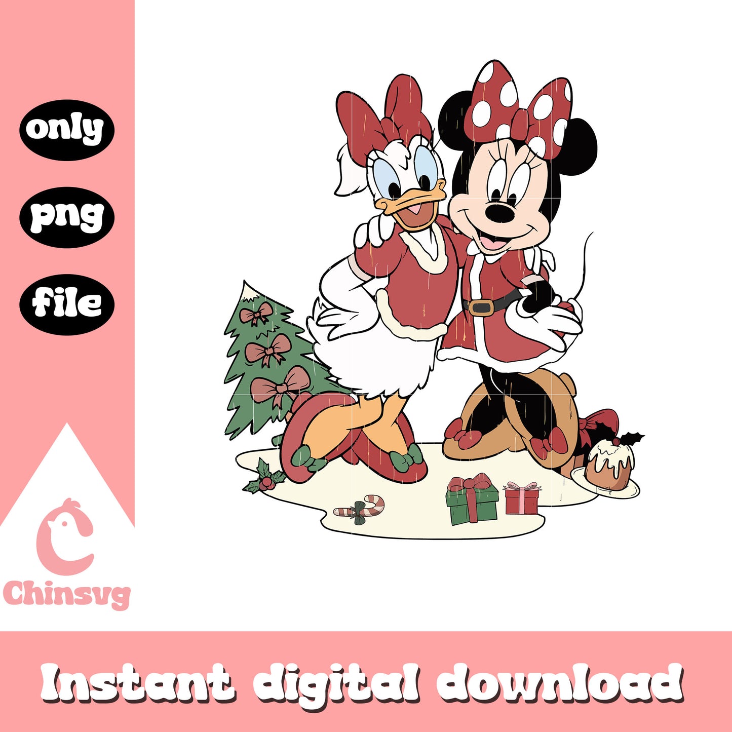 Vintage minnie and daisy duck christmas png, daisy duck and minnie mouse png