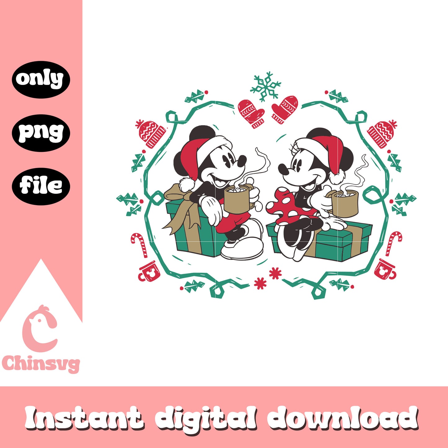 Vintage minnie mickey christmas gifts png, mickey with minnie png