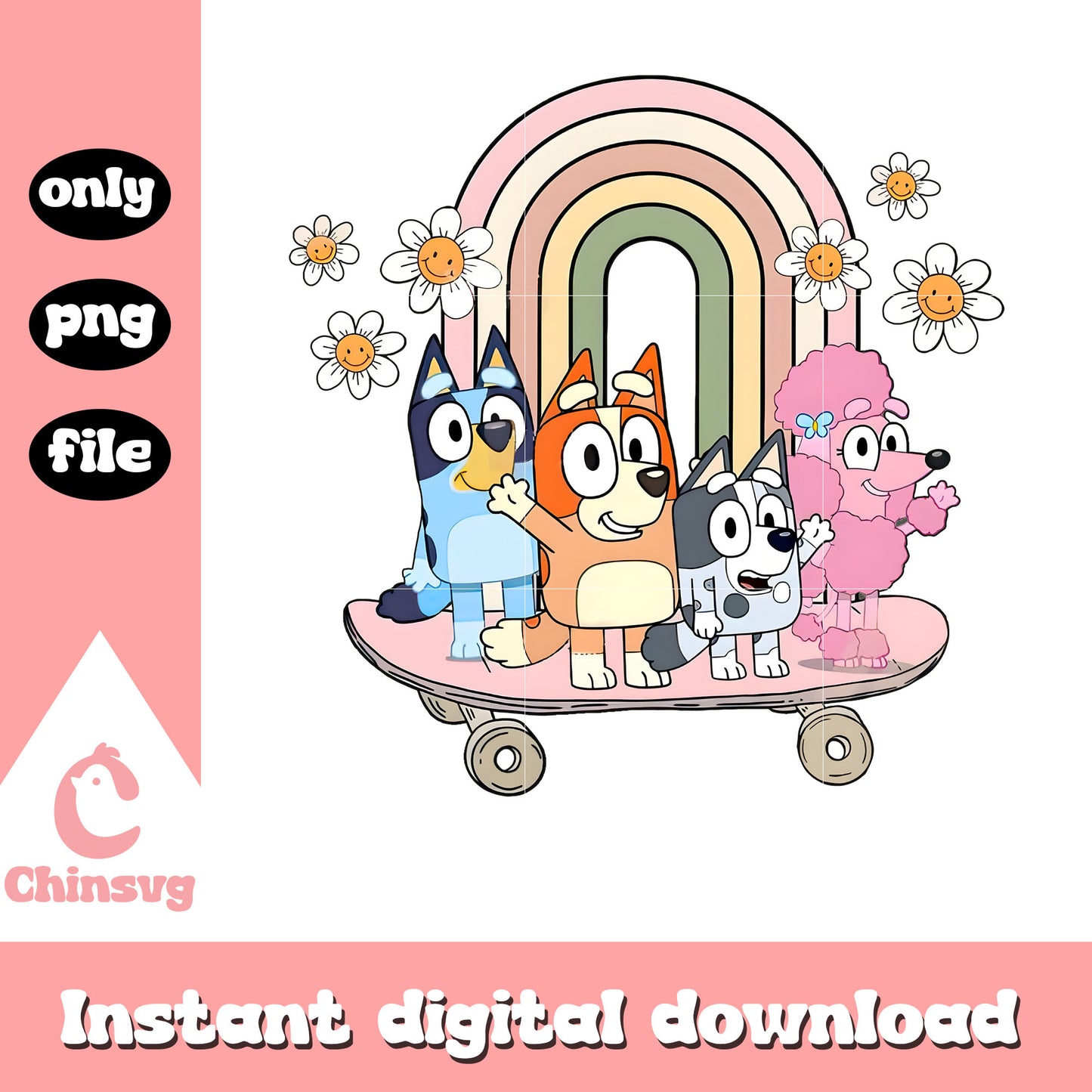 Vintage rainbow bluey and friends png, cartoon friends png