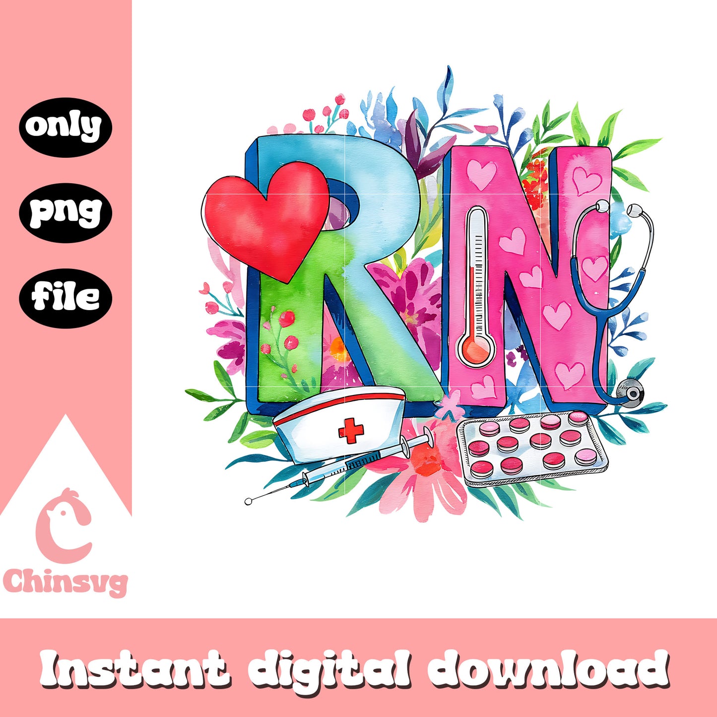 Vintage rn nurse valentine design png, nurse valentine png