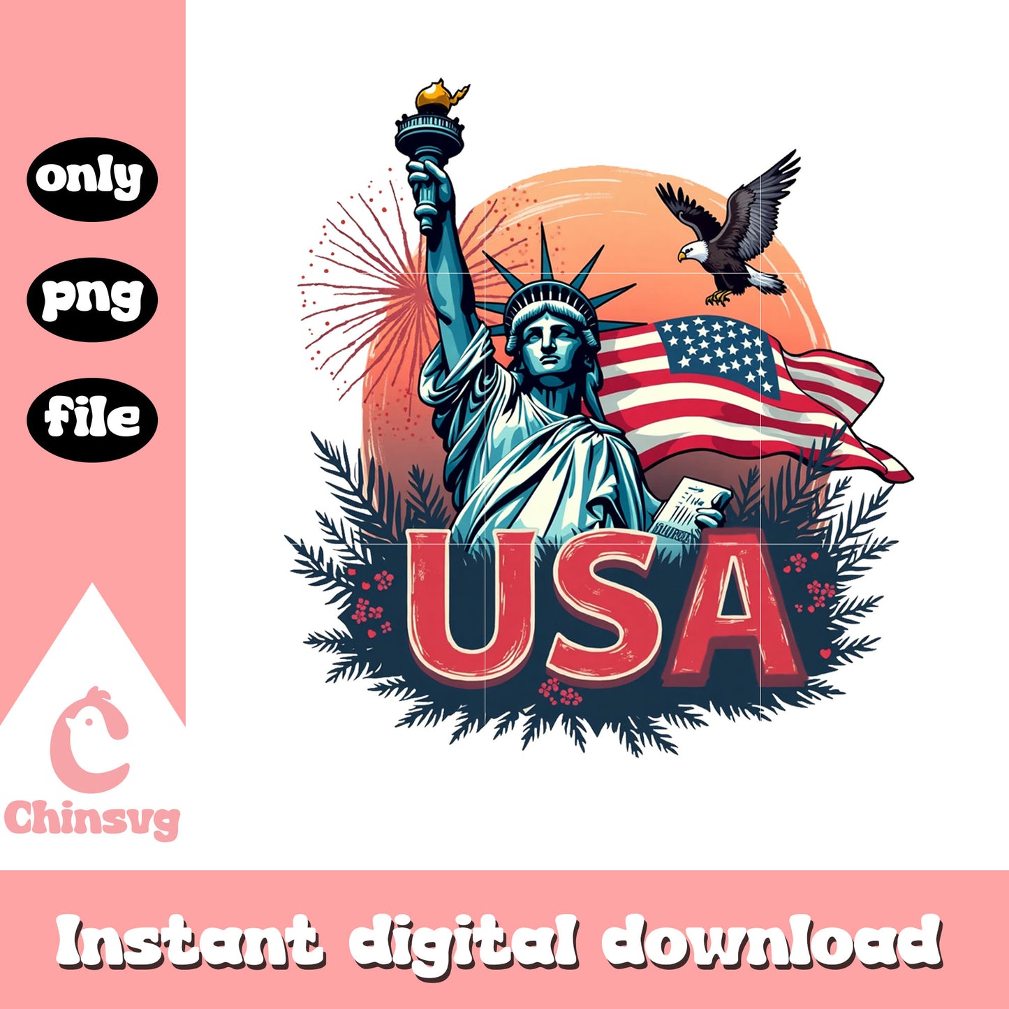 Vintage usa statue of liberty png, american flag png, freedom png