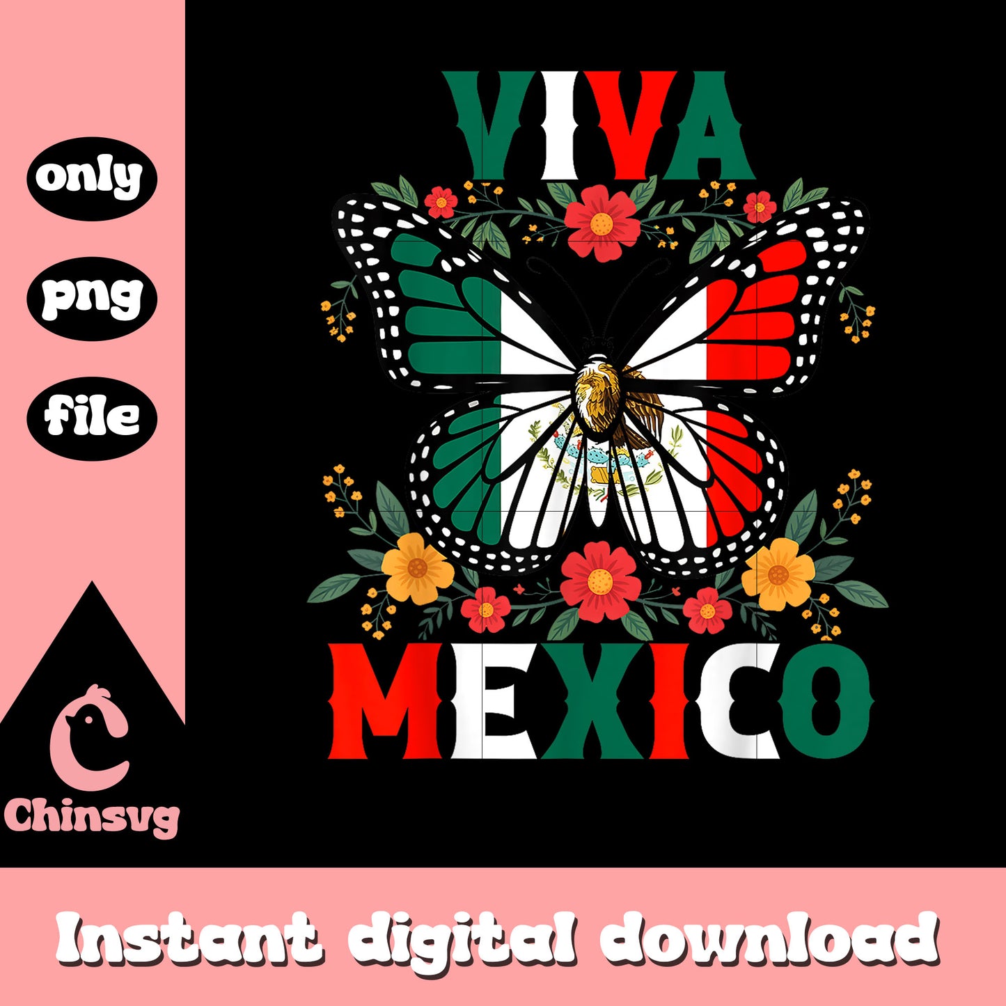 Viva mexico butterfly floral png, independence day in mexico png