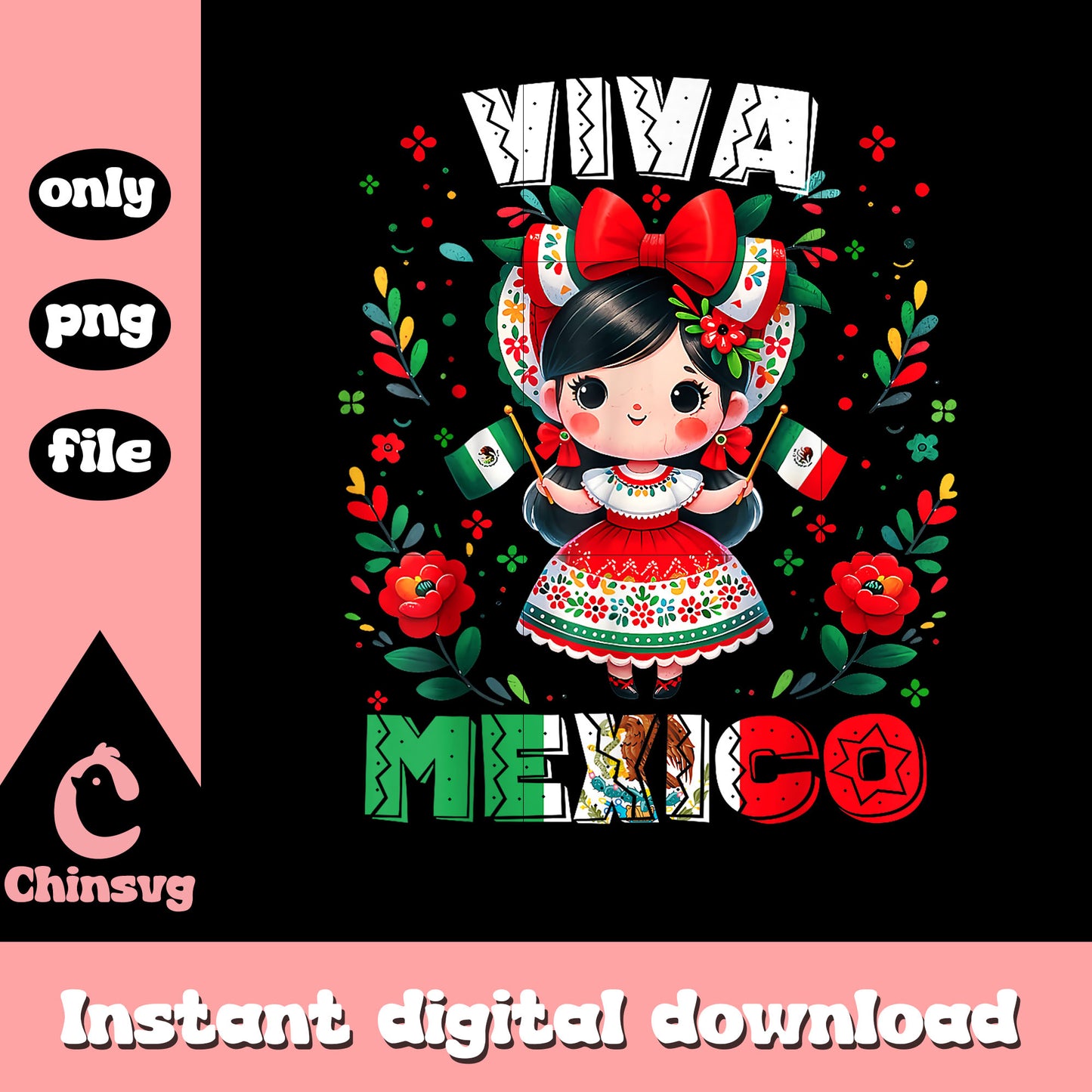 Viva mexico little girl flag png, mexican independance png