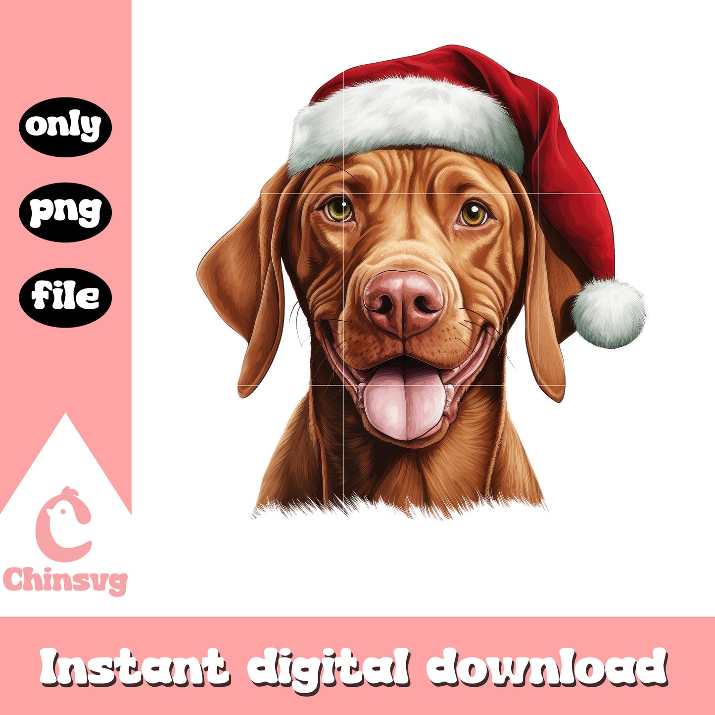 Vizsla dog face santa hat design png, christmas dog png