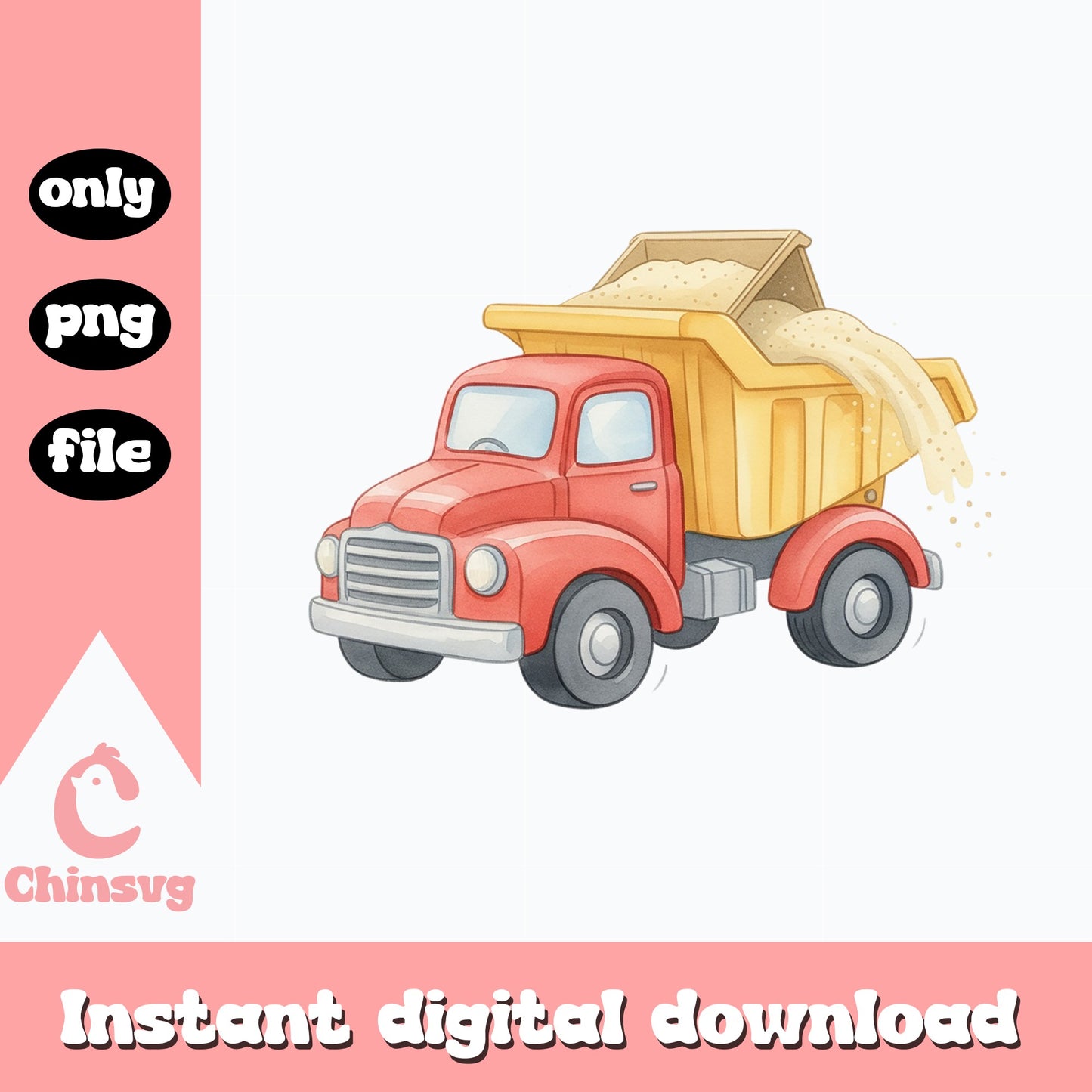 Watercolor Dump Truck Clipart, Construction Truck PNG, Kids PNG