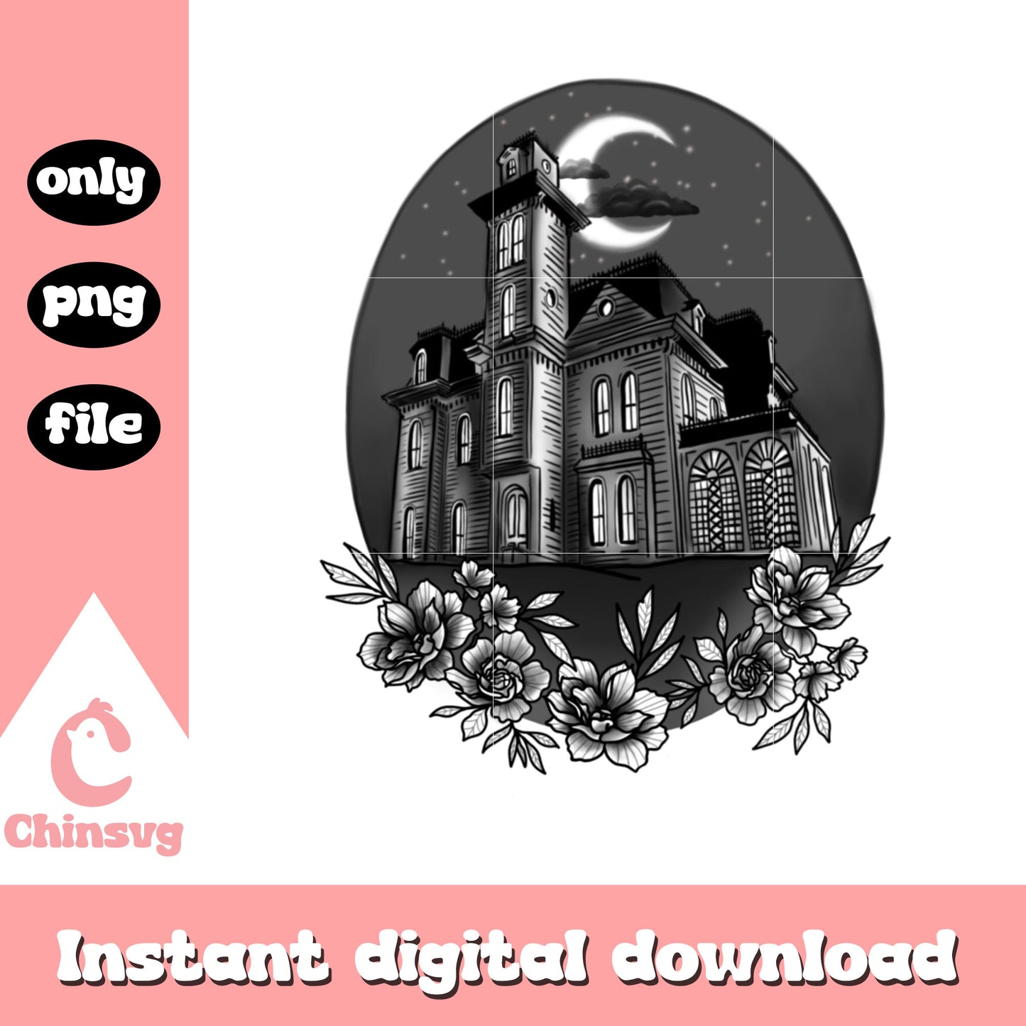 Wednesday addams house black white design png, wednesday house png