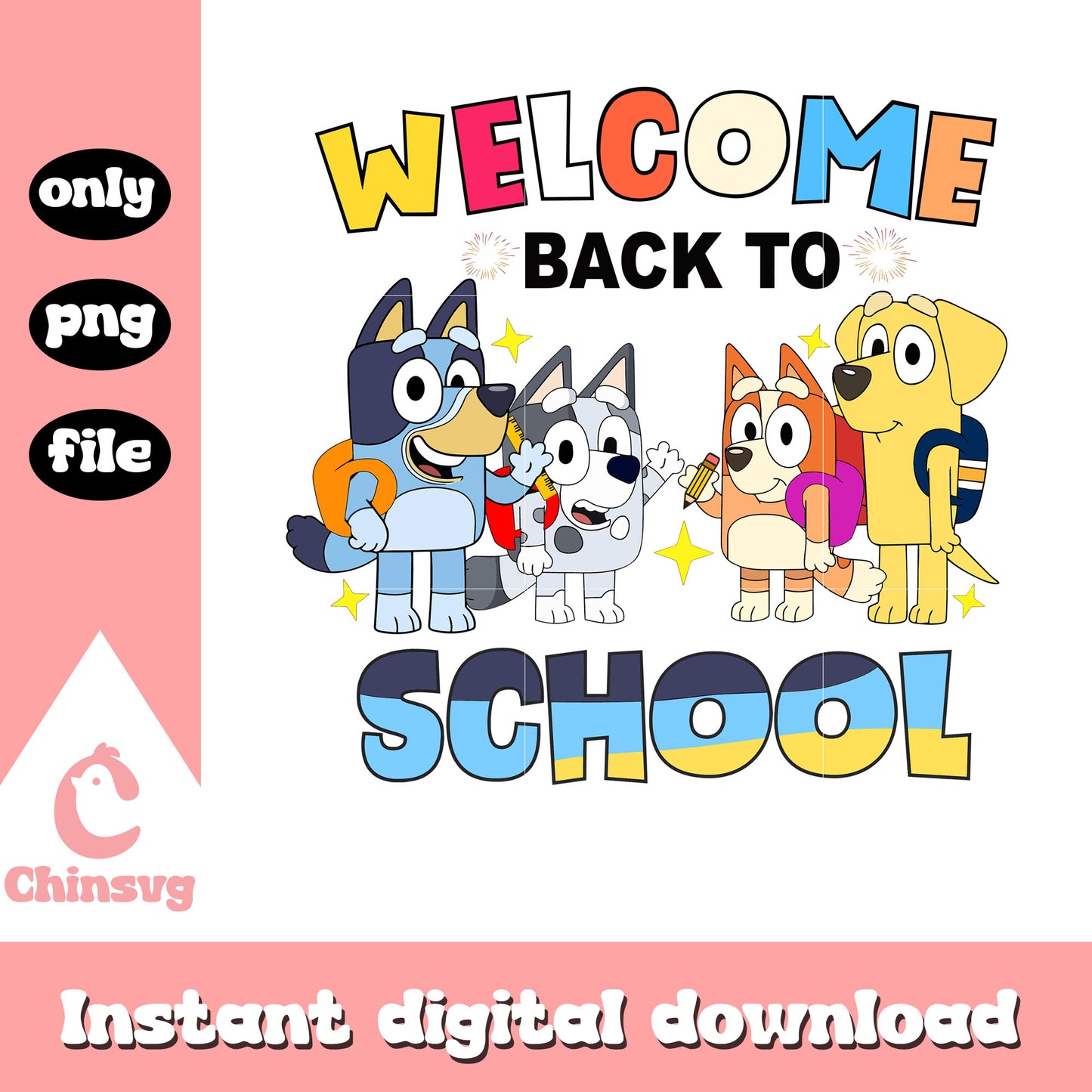 Welcom back to school bluey character png, back to school png
