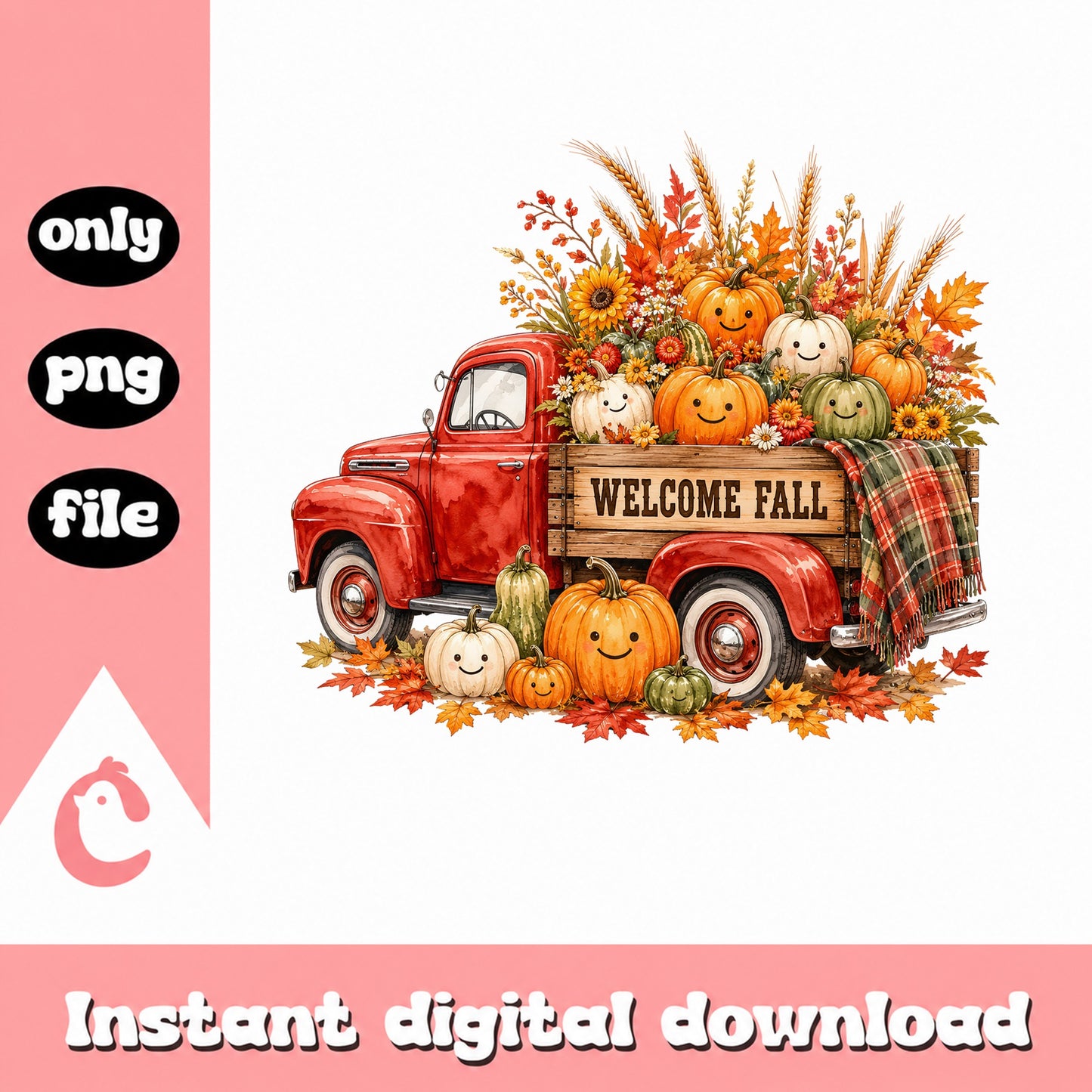 Welcome Fall Pumpkin Truck PNG, Fall Autumn PNG, Thanksgiving PNG
