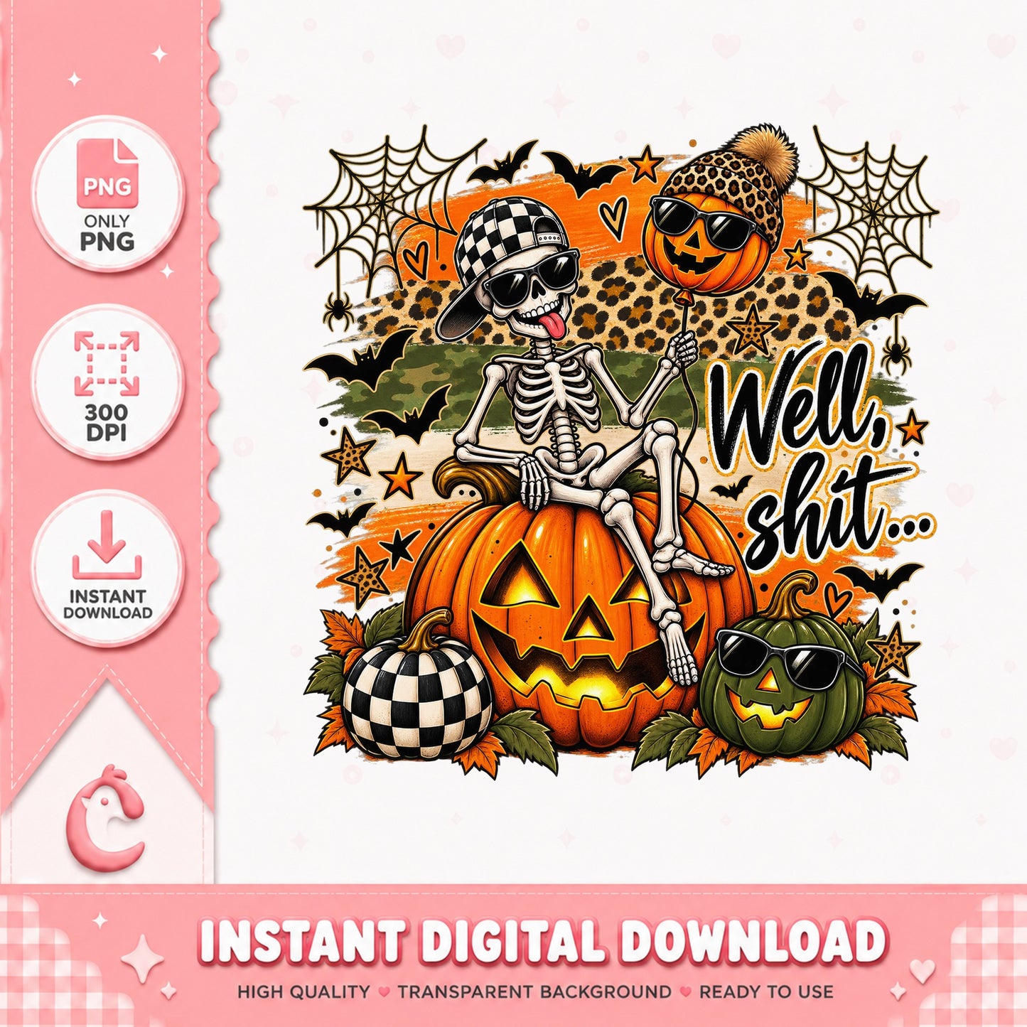 Well Shit Skeleton Pumpkin PNG, Halloween Leopard Print, PNG