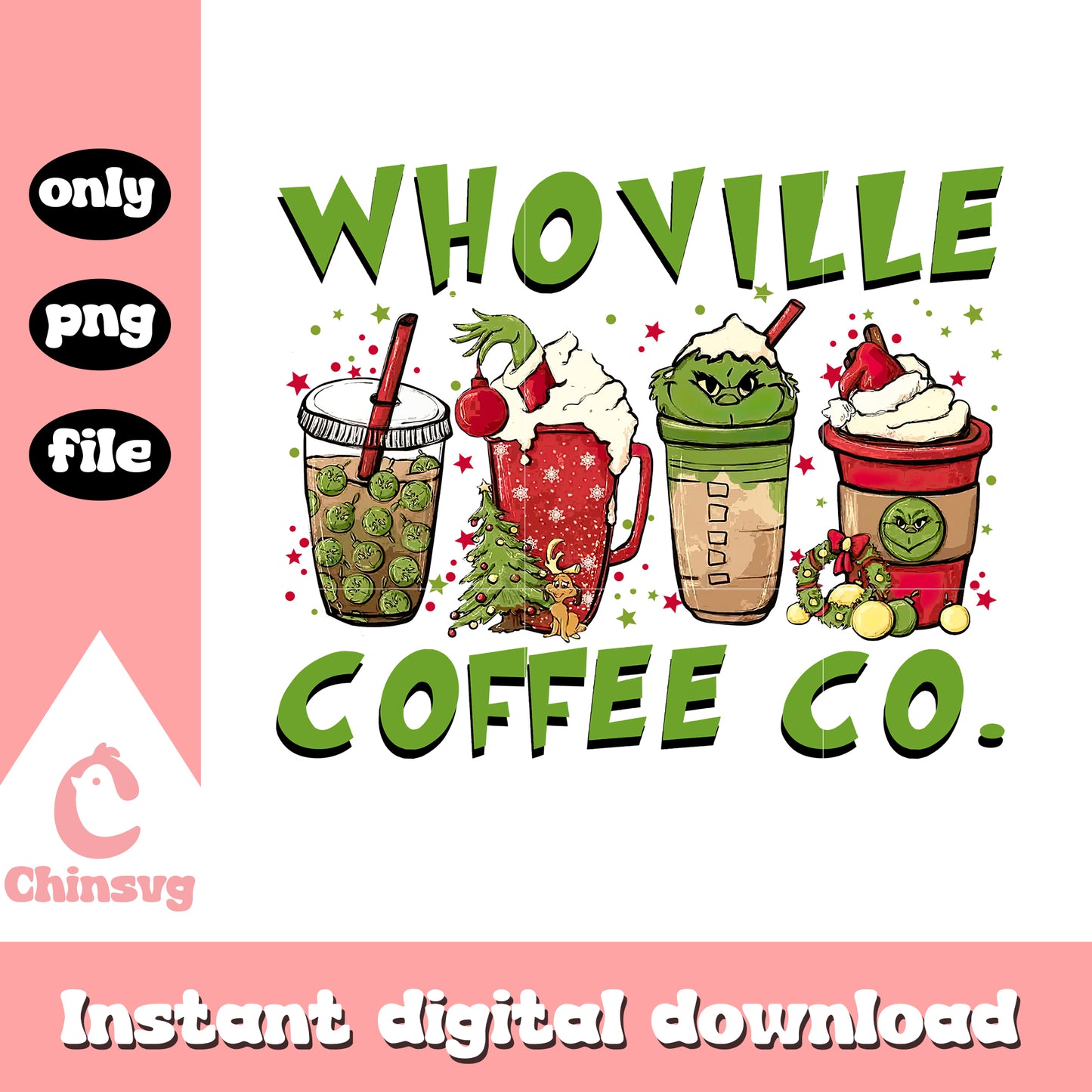 Whoville coffee co christmas png, grinch coffee cup png