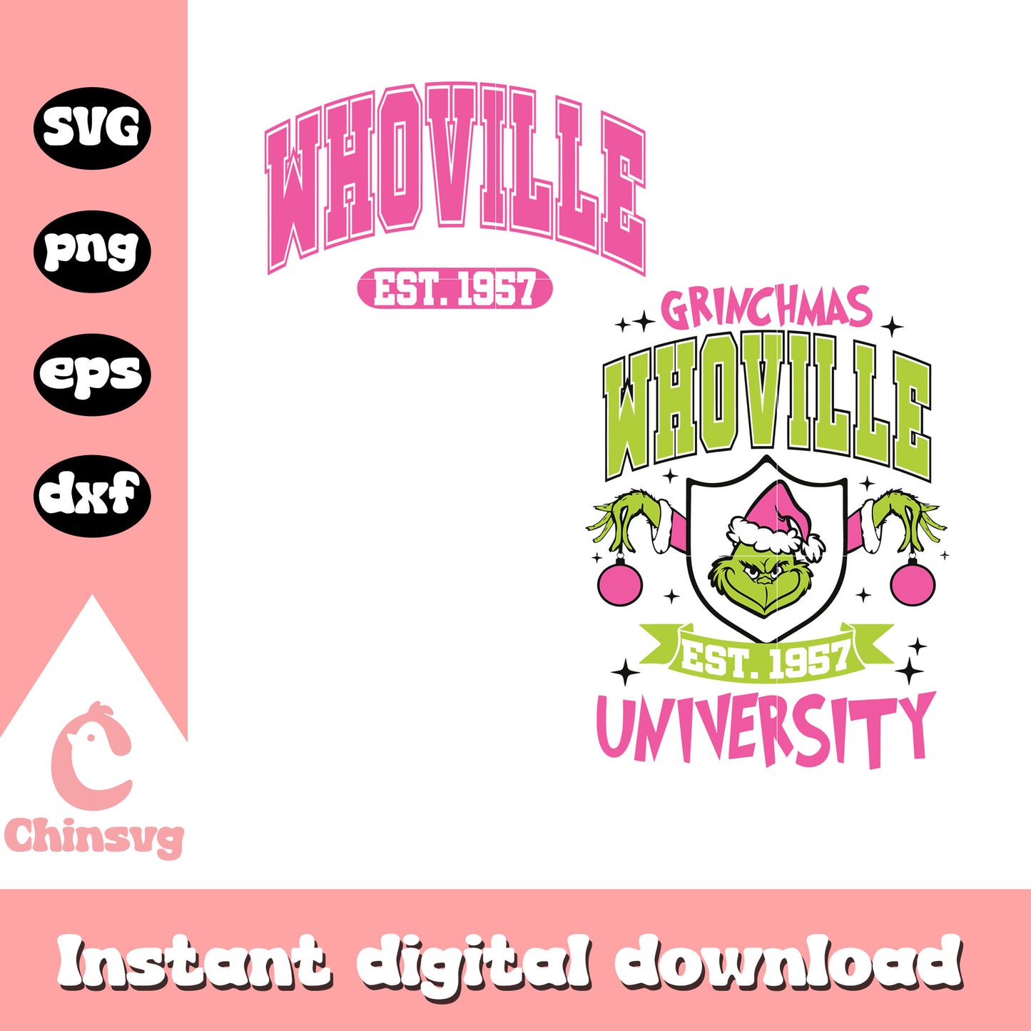 Whoville est 1957 christmas pink design svg, the grinch whoville svg