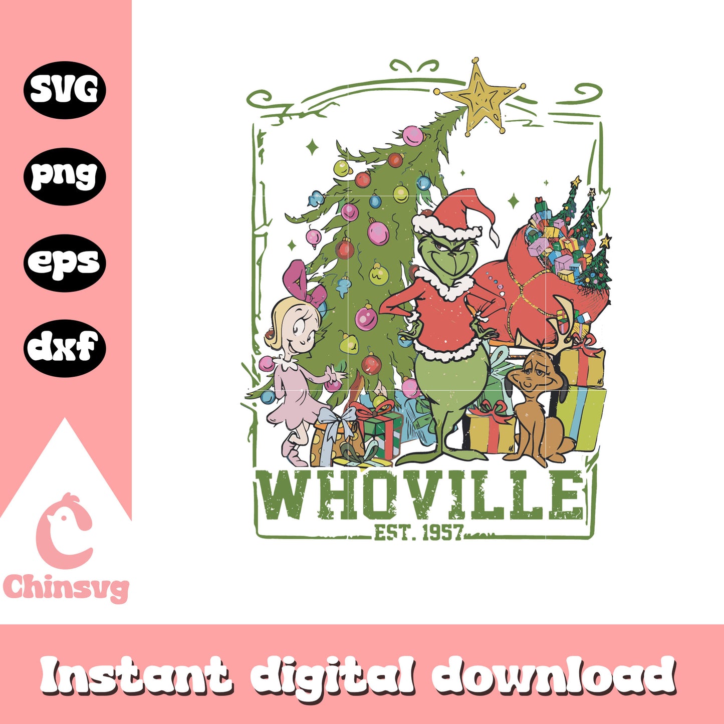 Whoville est 1957 grinch and friends svg, whoville character svg