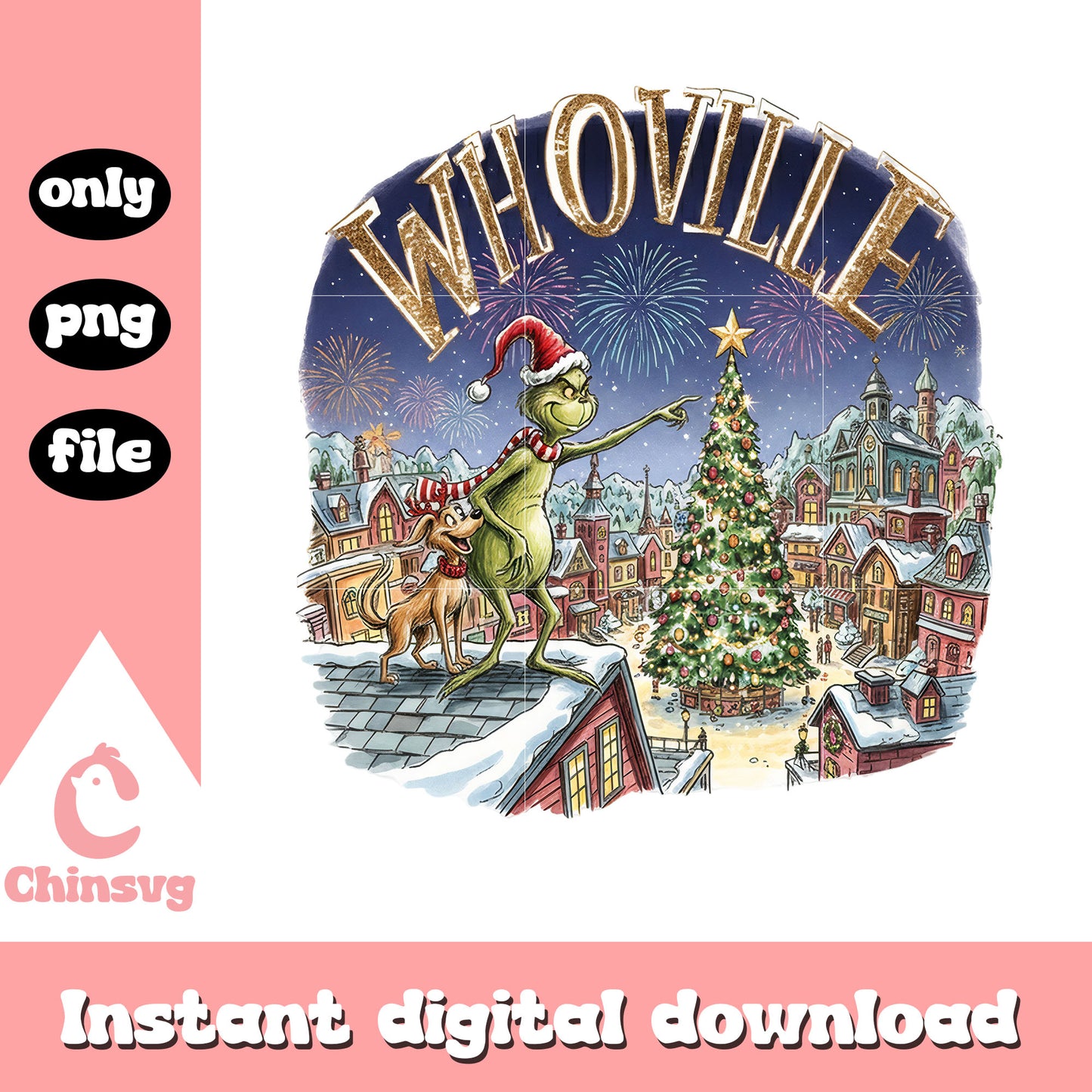 Whoville christmas decorations png, grinch max png