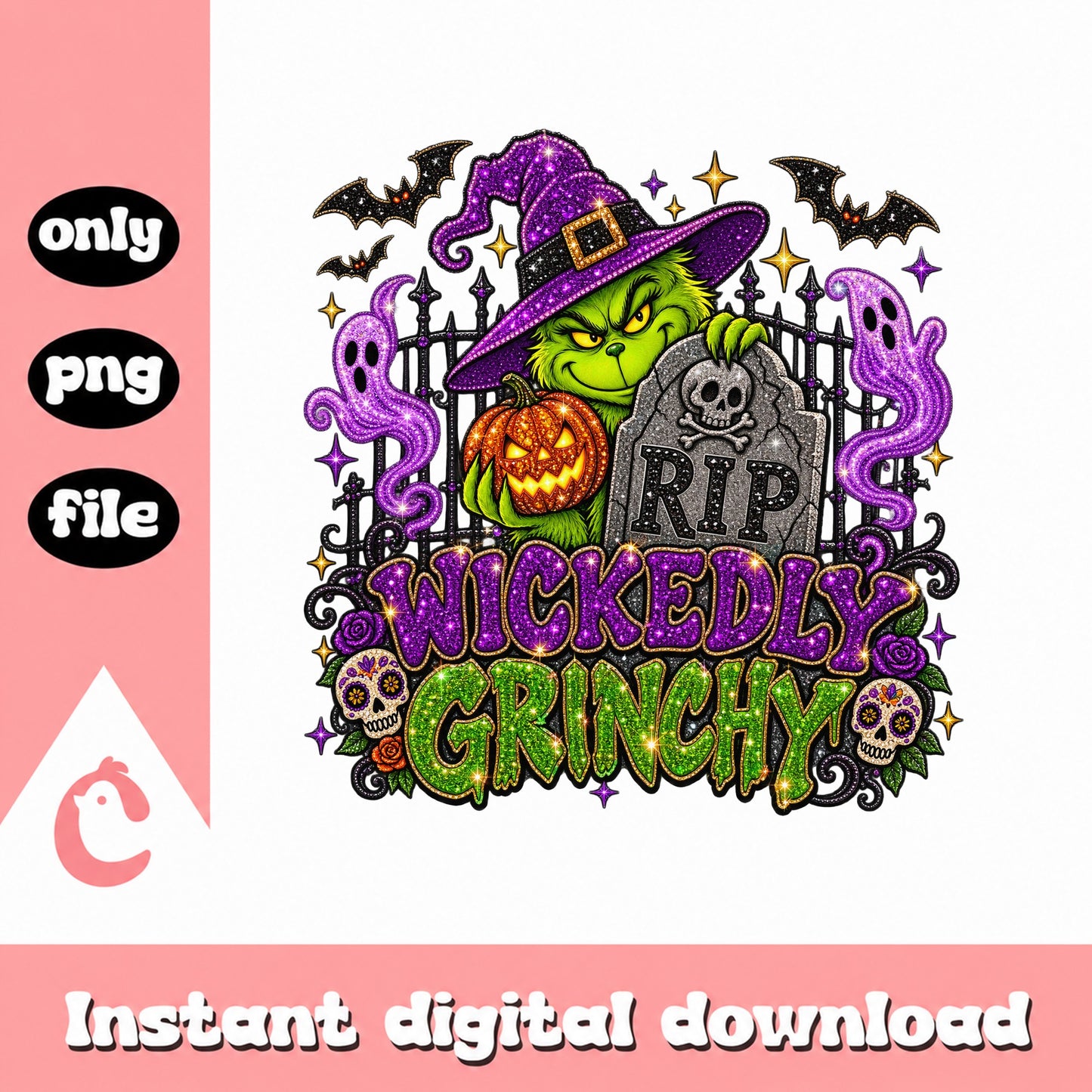 Wickedly Grinchy Halloween PNG, Grinch Witch Design, Spooky PNG