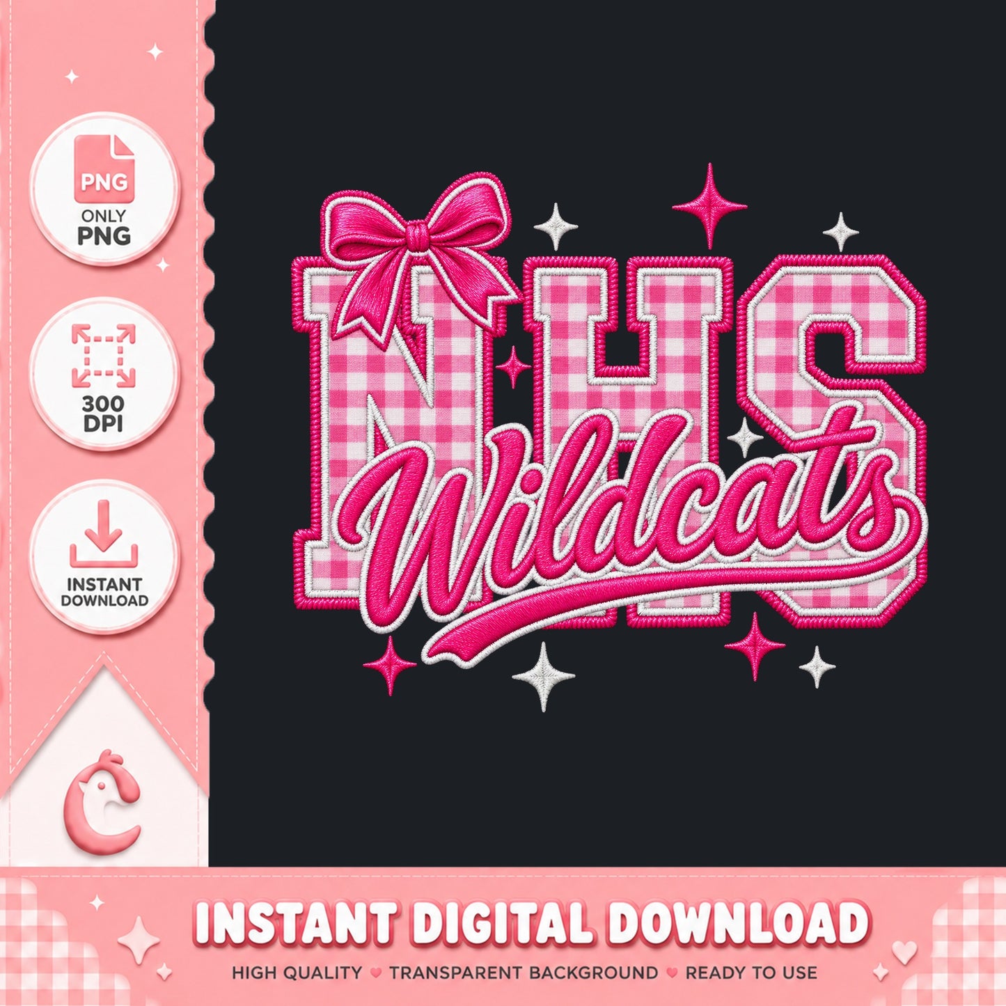 Wildcats Pink Gingham PNG, School Spirit Mascot, Cheer PNG