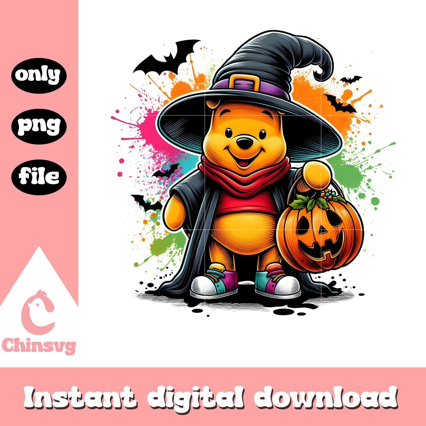 Winnie pooh witch pumpkin halloween splatted effect png, halloween winnie the pooh png