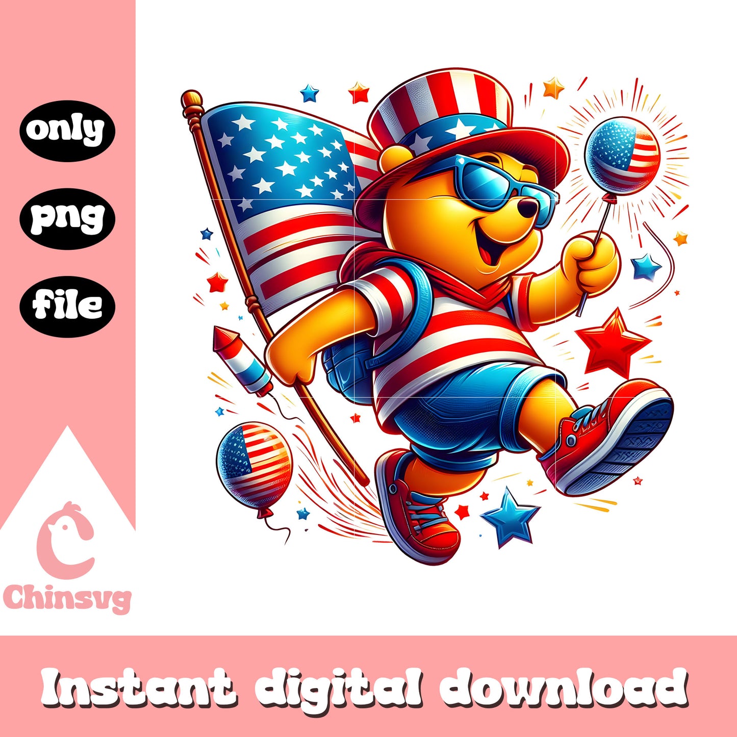 Winnie the pooh bear 4th of july png, Winnie independence day png
