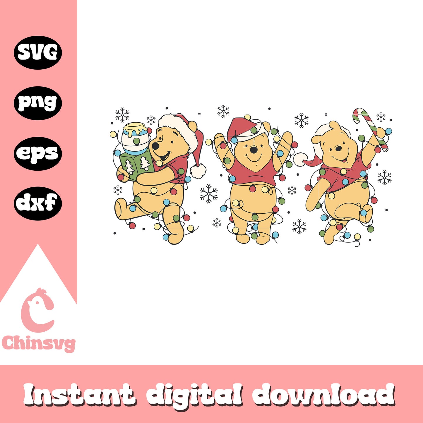 Winnie the pooh christmas lights svg, disney christmas images svg