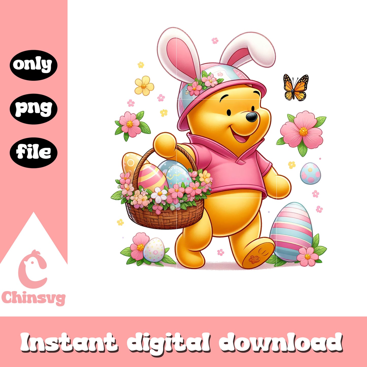 Winnie the pooh easter bunny ears png, easter bunny png, pooh png