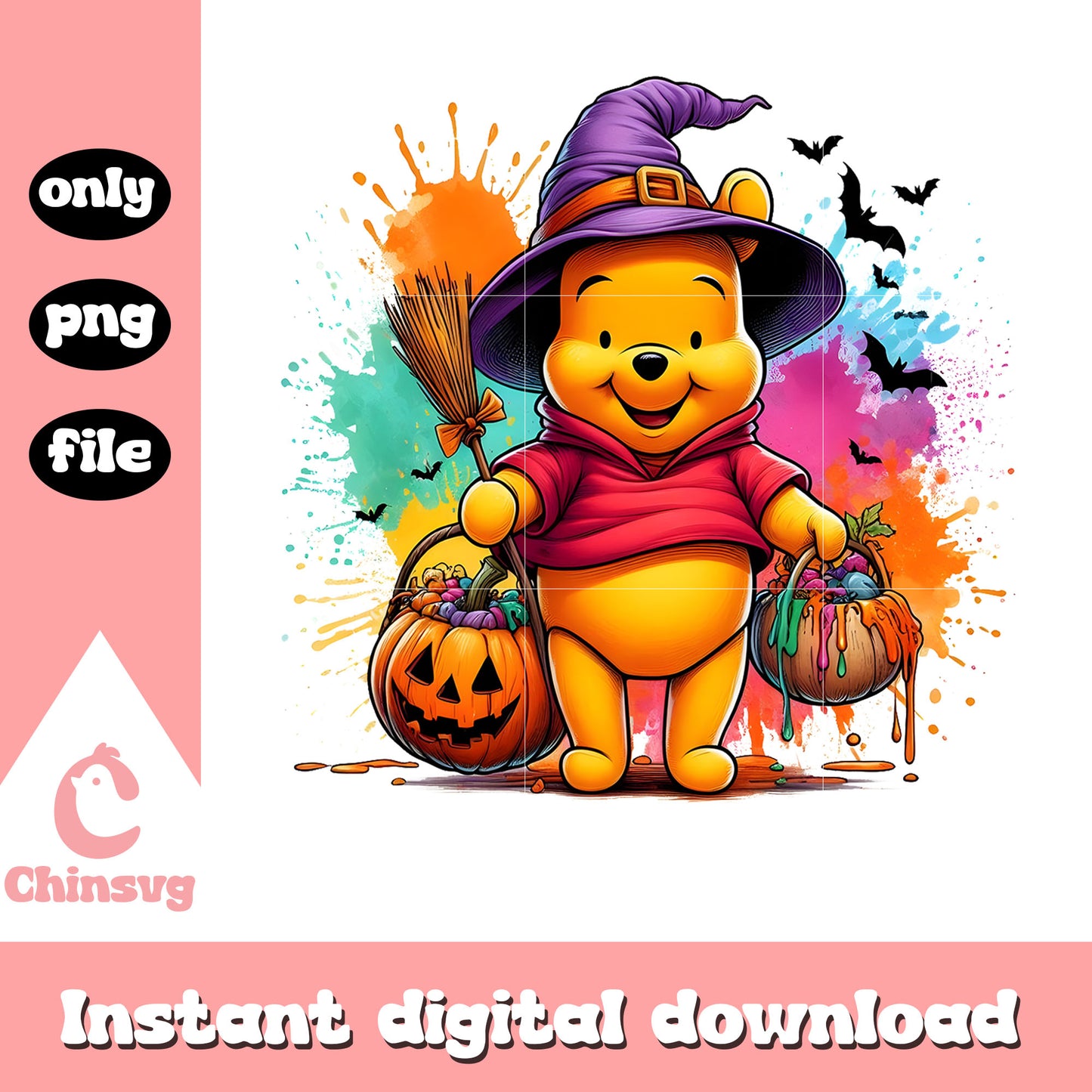 Winnie the pooh hand candy splatted effect png, halloween winnie pooh png