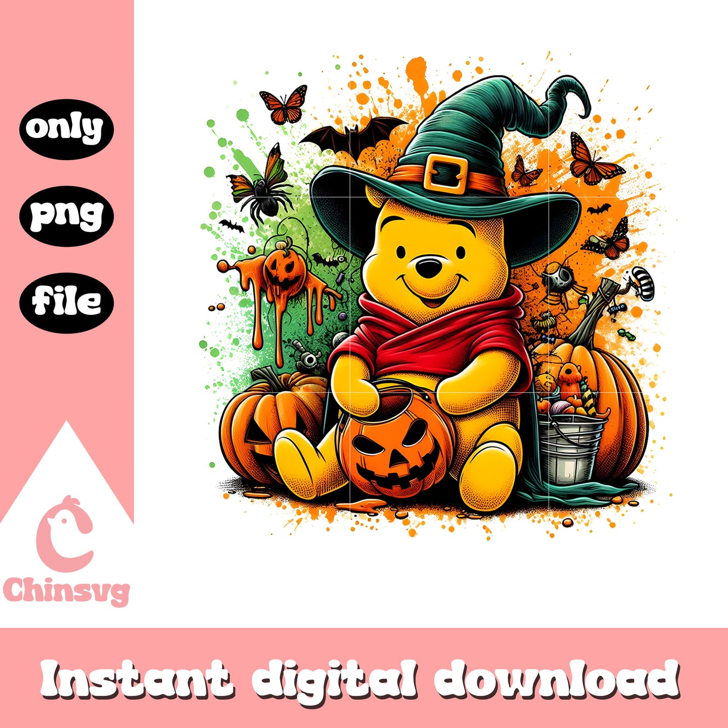 Winnie the pooh witch splatted effect png, winnie pooh halloween png
