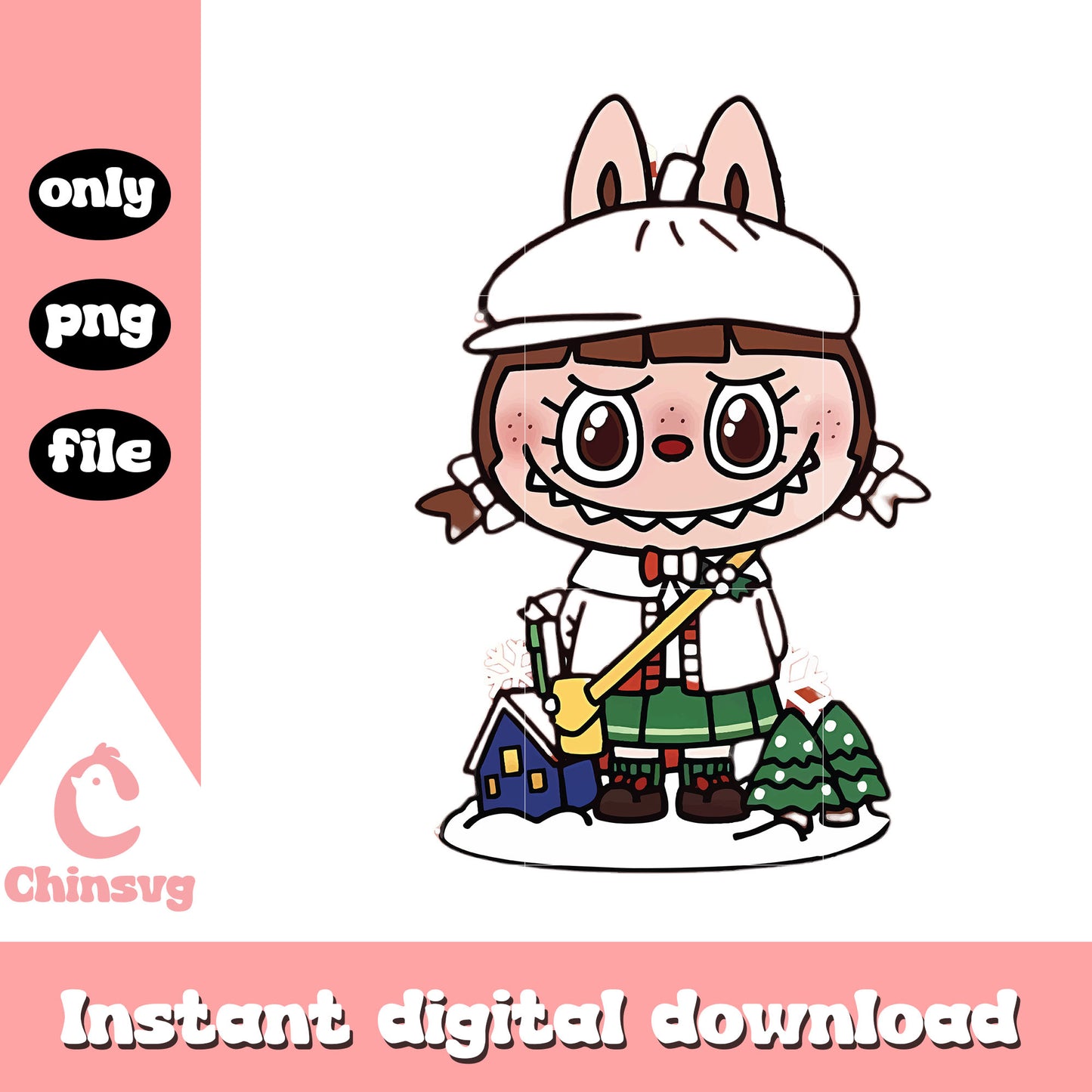 Winter wonderland labubu cute doll design png, labubu art png
