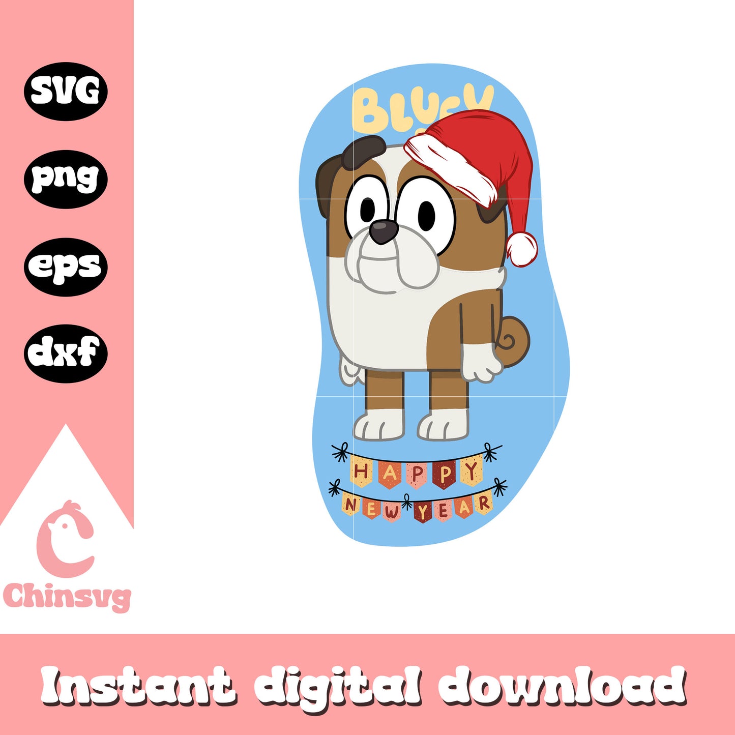 Winton bluey santa hat happy new year svg, winton bluey svg
