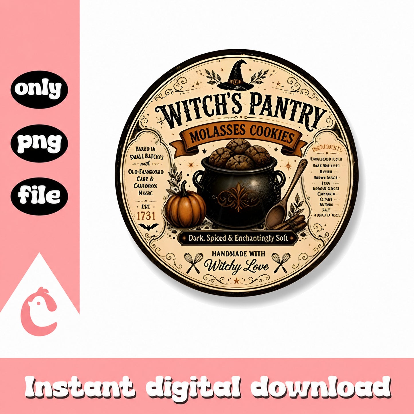 Witch's Pantry Label PNG, Halloween Cookies Sublimation, PNG