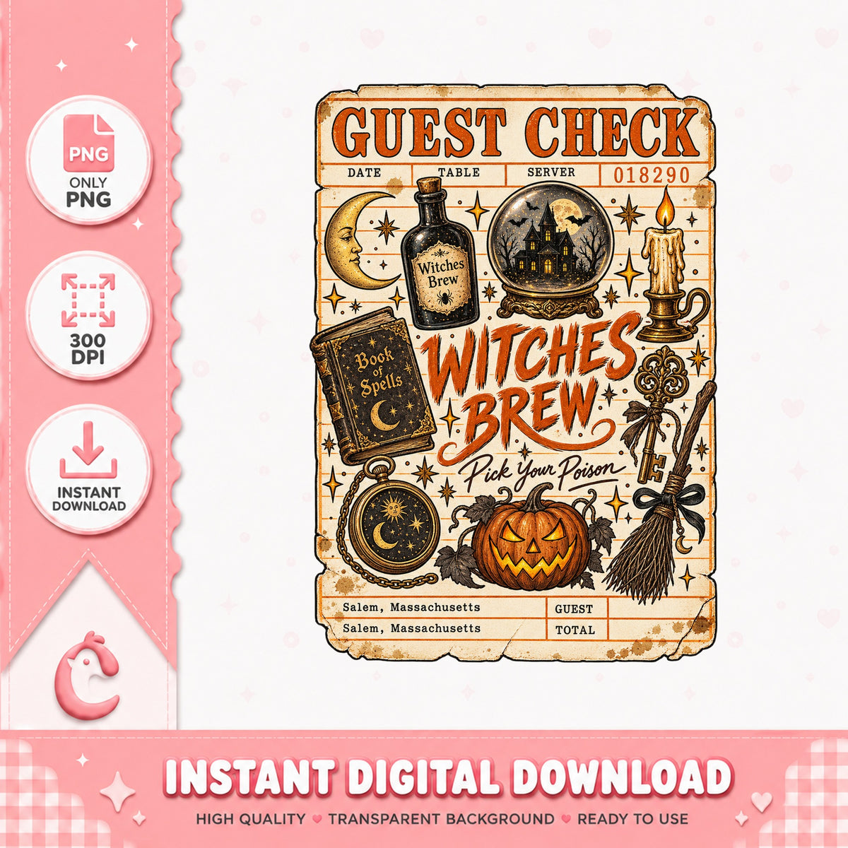 Witches Brew Guest Check PNG, Halloween Sublimation, PNG Download