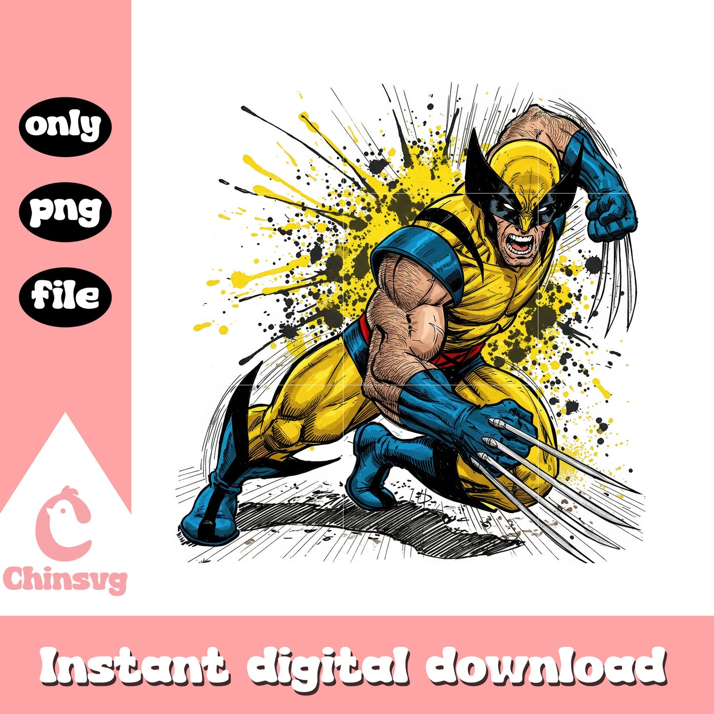 Wolverine posing splatter effect design png, wolverine character png