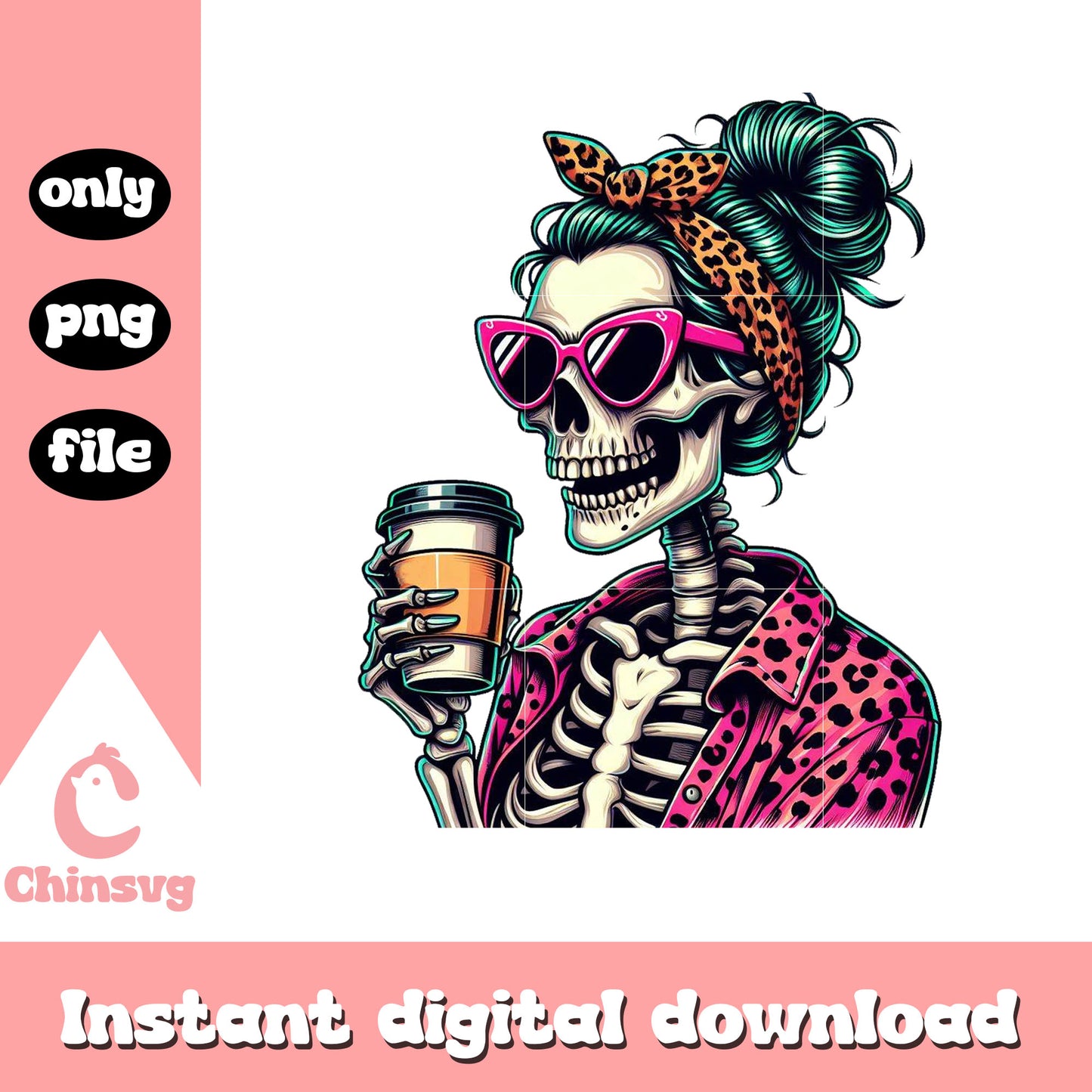Woman skeleton drink coffee png, coffee drinks png, skeleton png