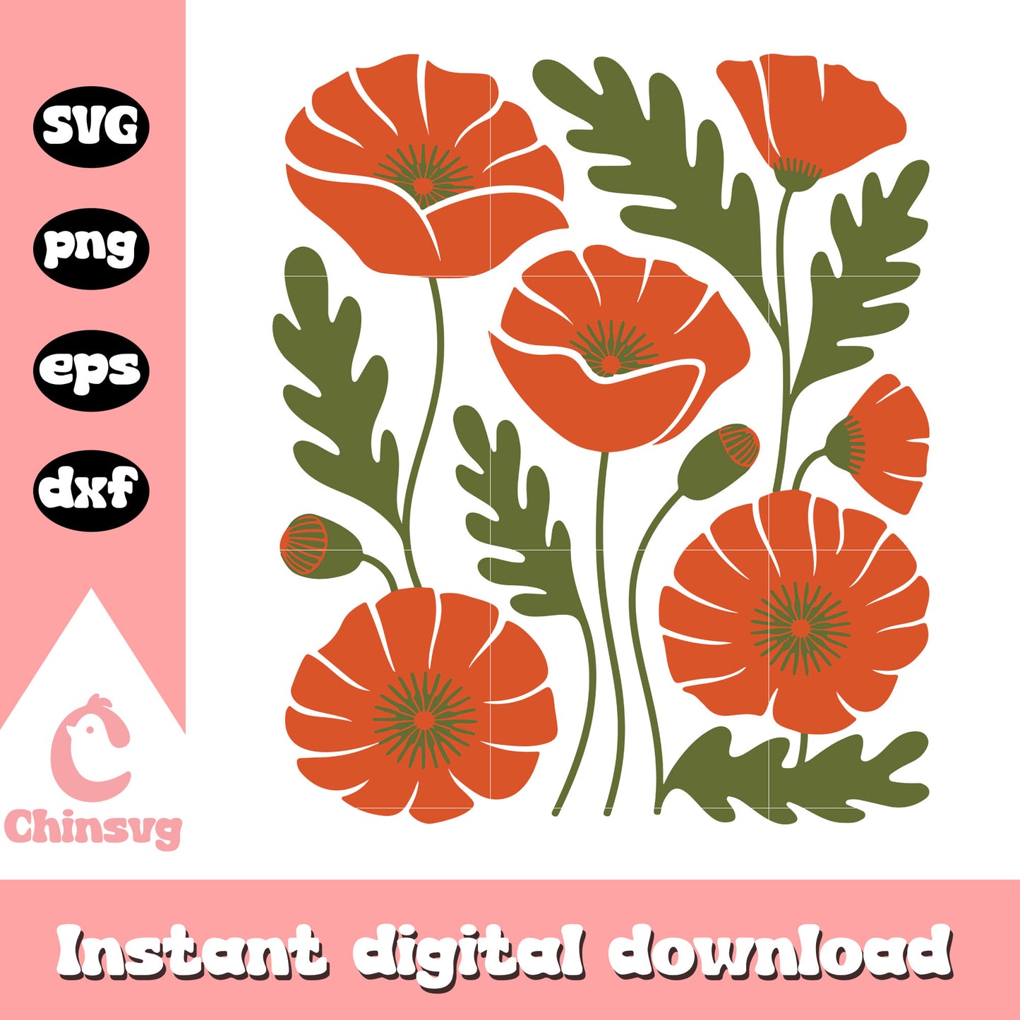 Women's vintage floral poppy wildflower graphic cute casual svg