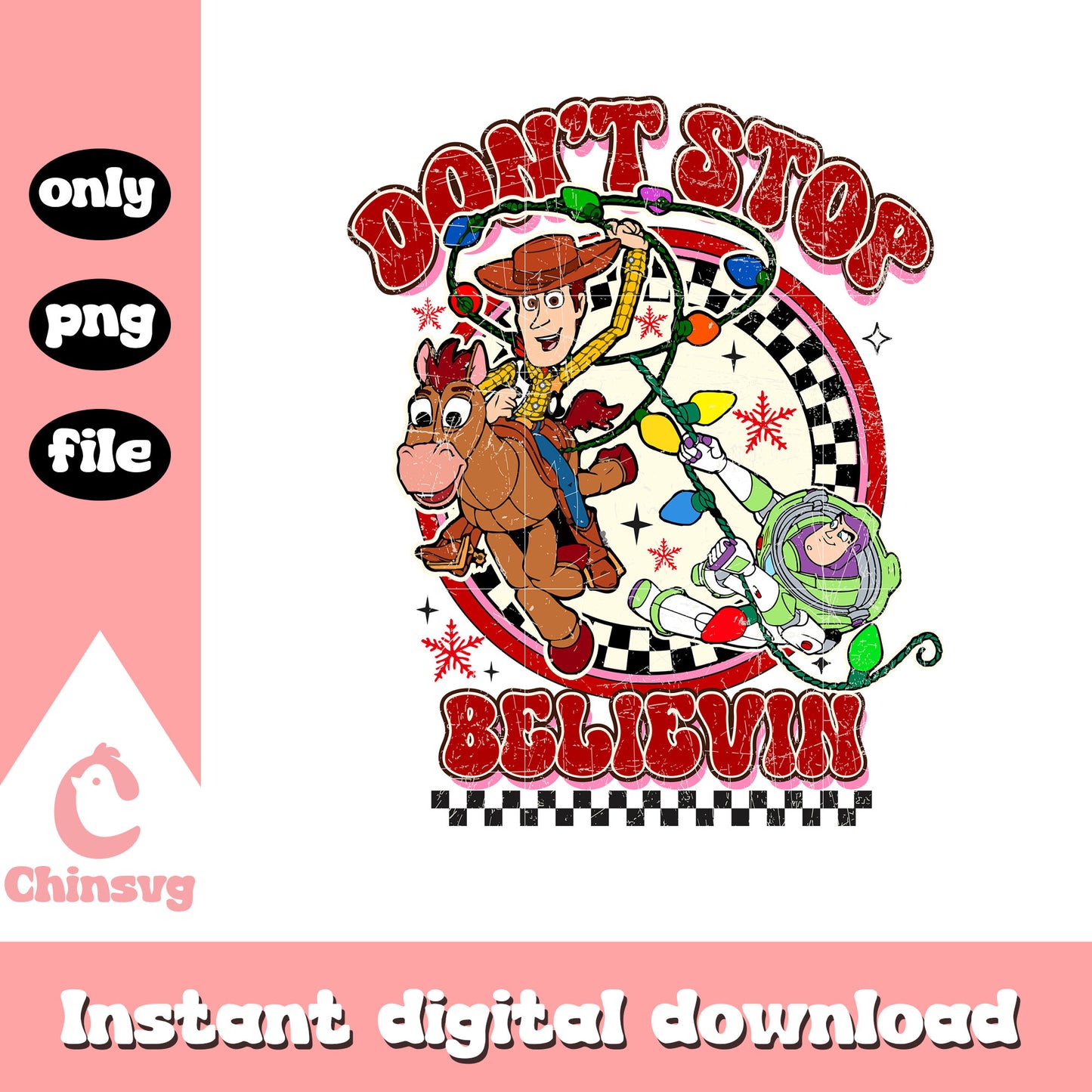 Woody don't stop believin christmas png, toy story christmas png