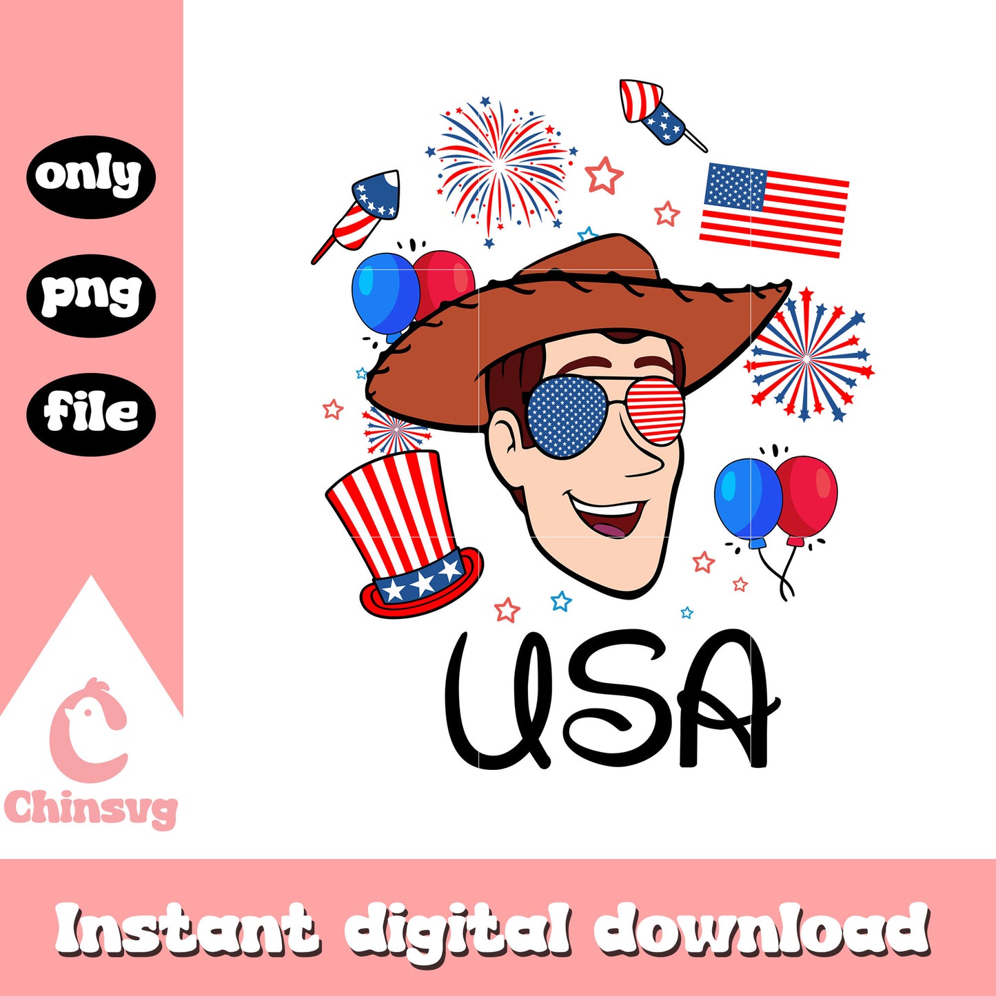 Woody face USA 4th of july png, USA happy 4th of july png