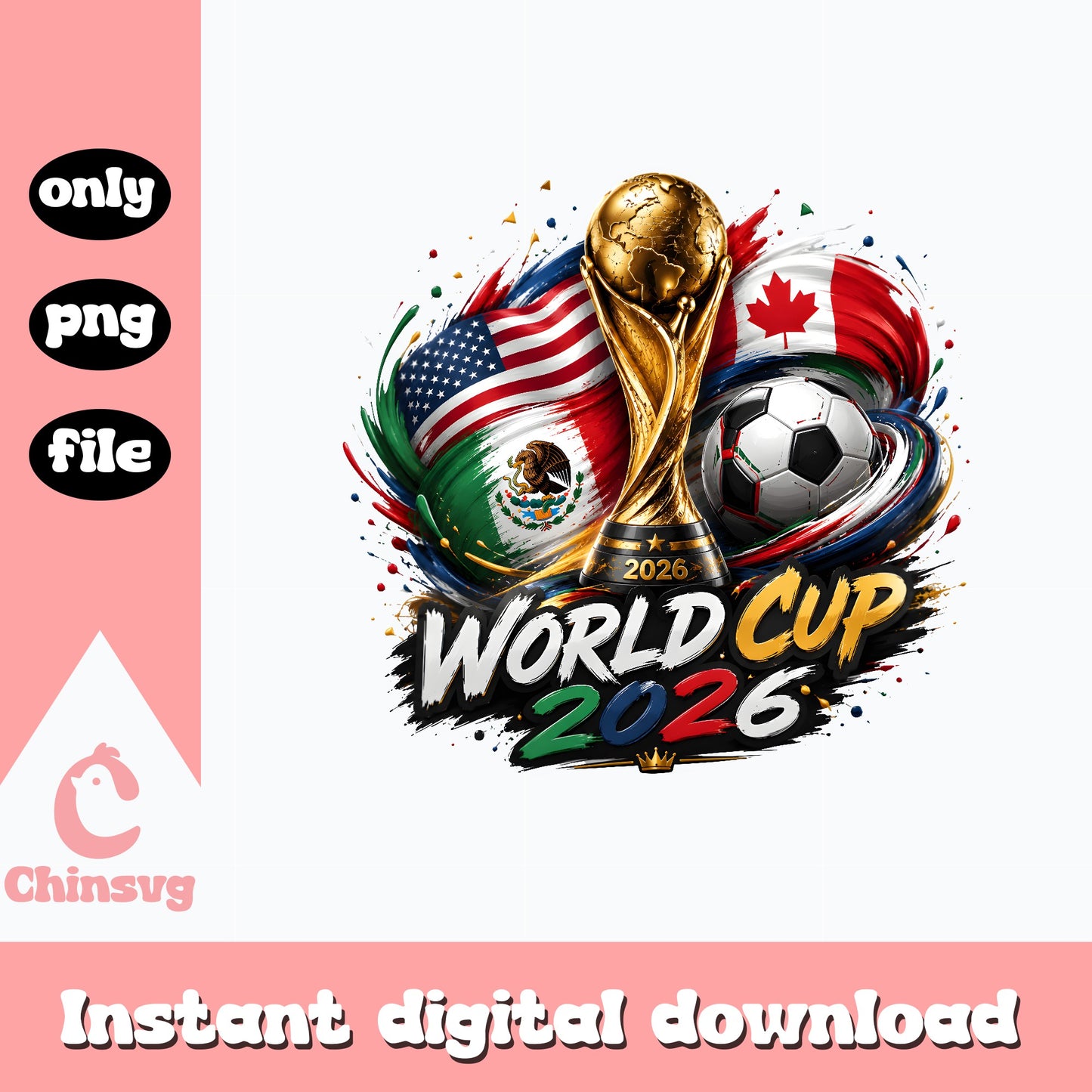 World Cup 2026 PNG, Soccer Trophy USA Mexico Canada, Football PNG