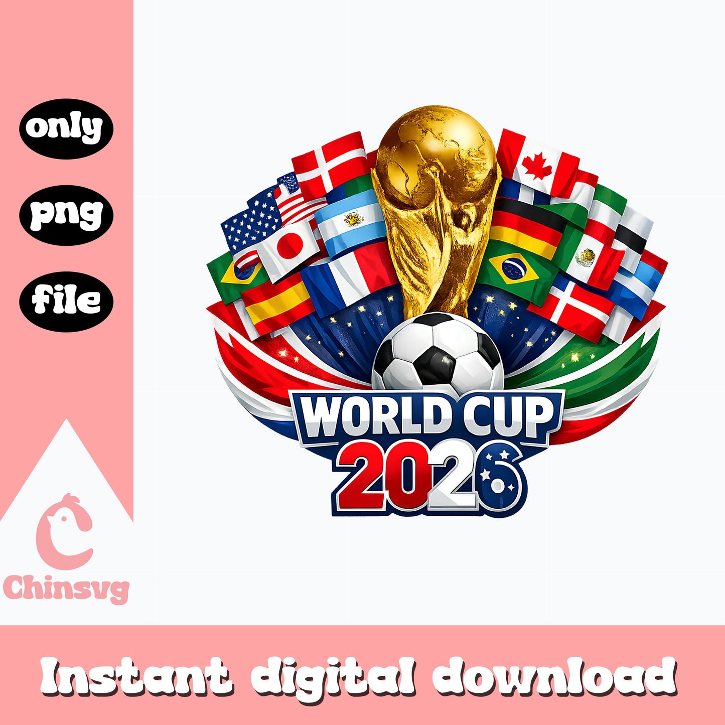 World Cup 2026 PNG, Soccer Trophy World Flags PNG, Football PNG