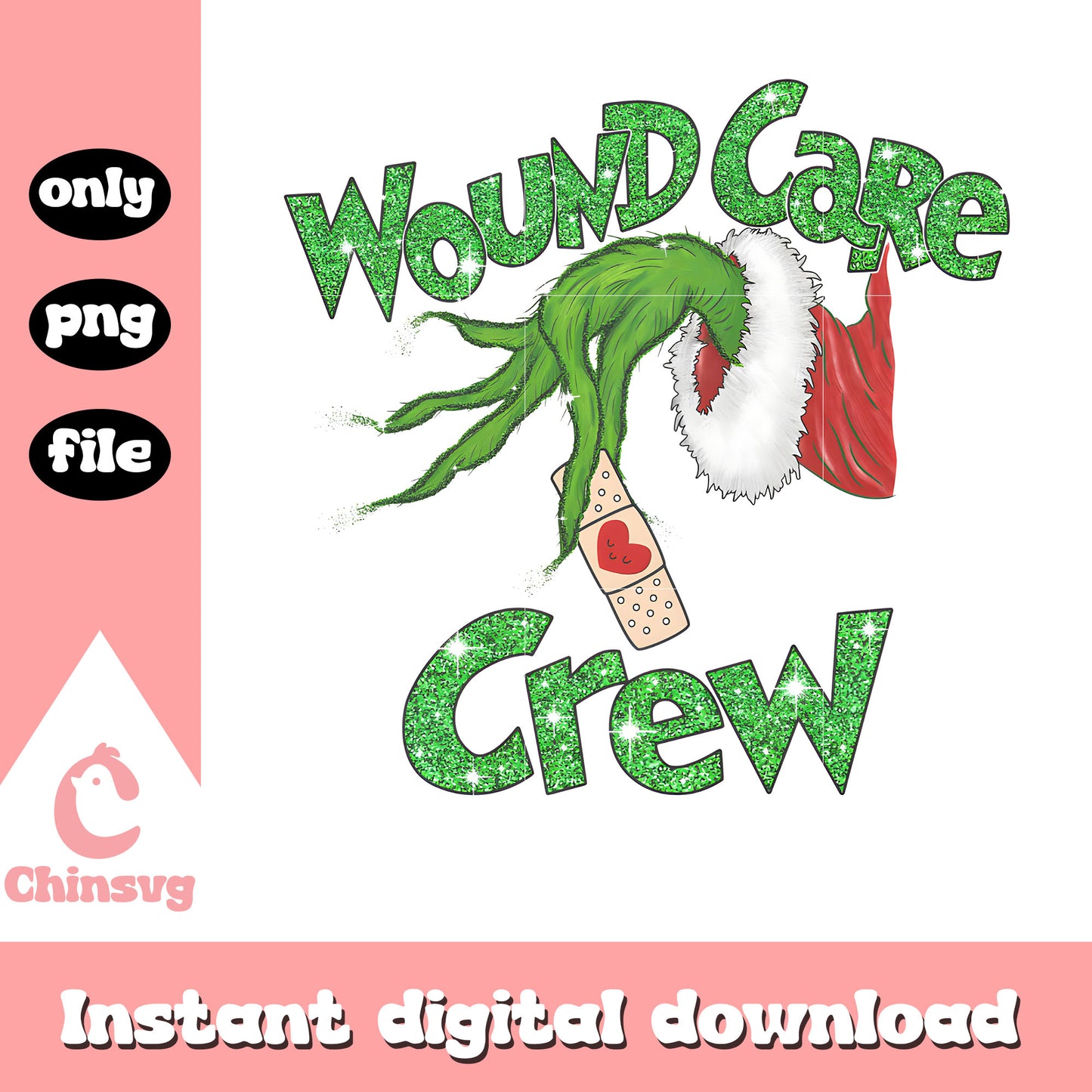 Wound care crew christmas design png, the grinch hands png