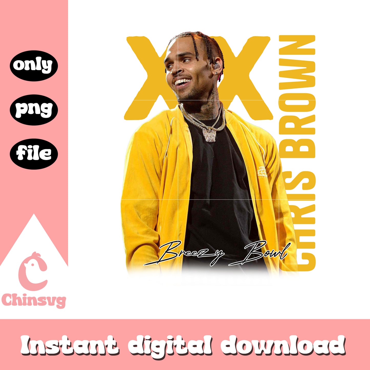 XX chris brown outfit yellow design png, chris brown merch png