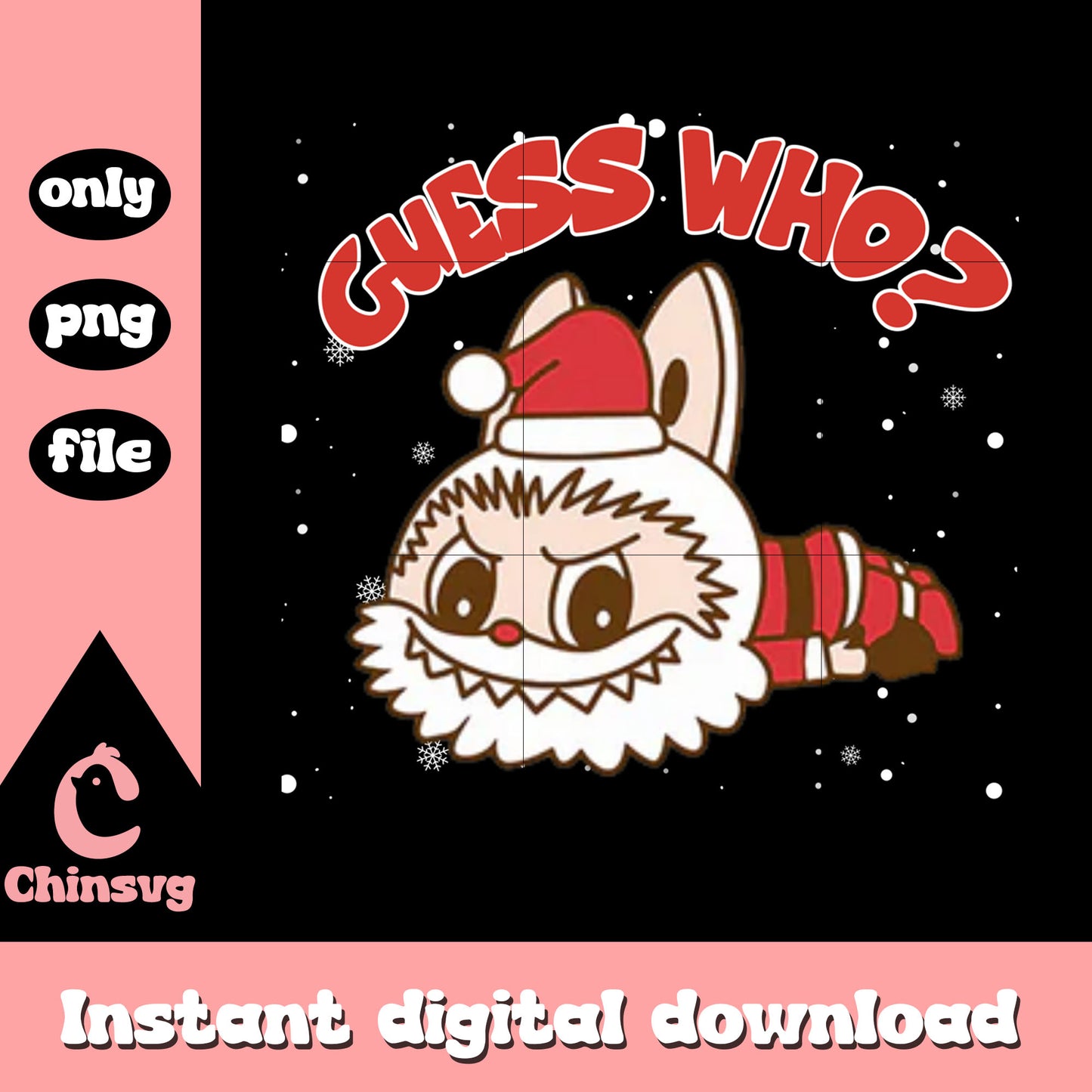 Xmas santa labubu guess who design png, christmas labubu png