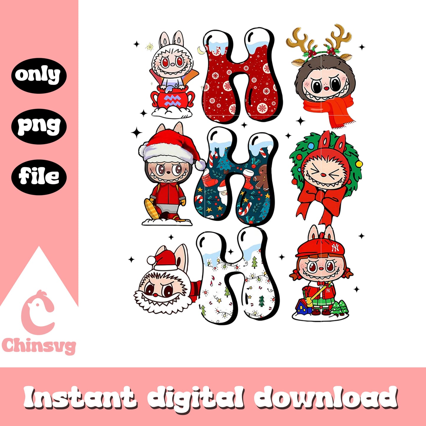 Xmas santa labubu lover cute design png, labubu christmas png