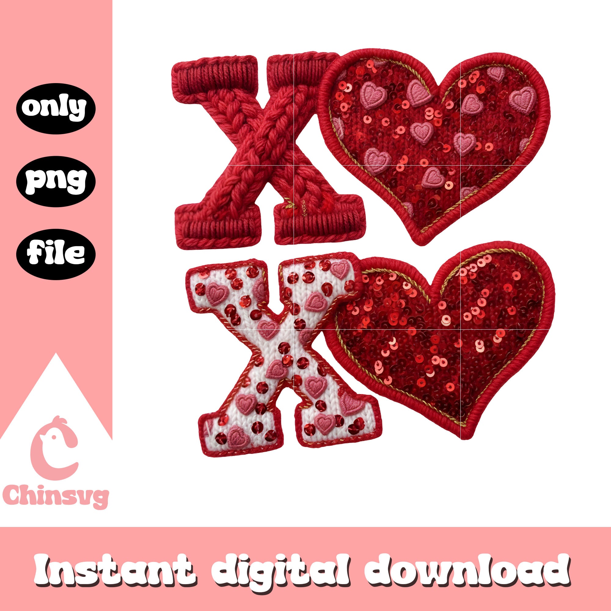 Xoxo glitter love crochet png, valentines day love png – Chinsvg