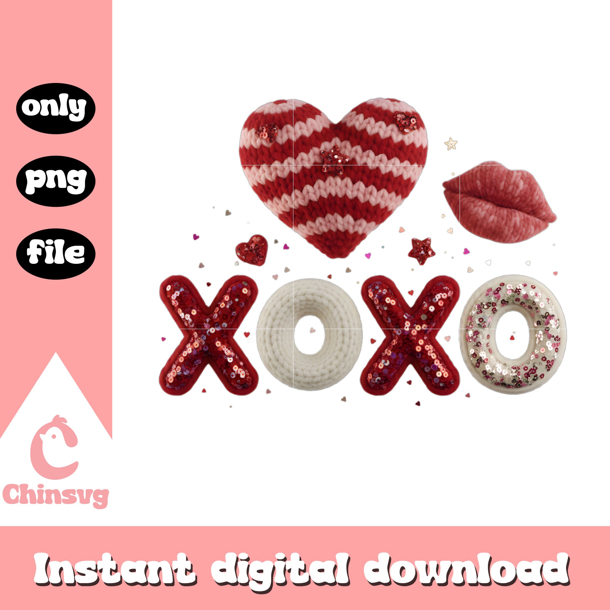 Xoxo glitter valentine crochet png, valentines day love png – Chinsvg
