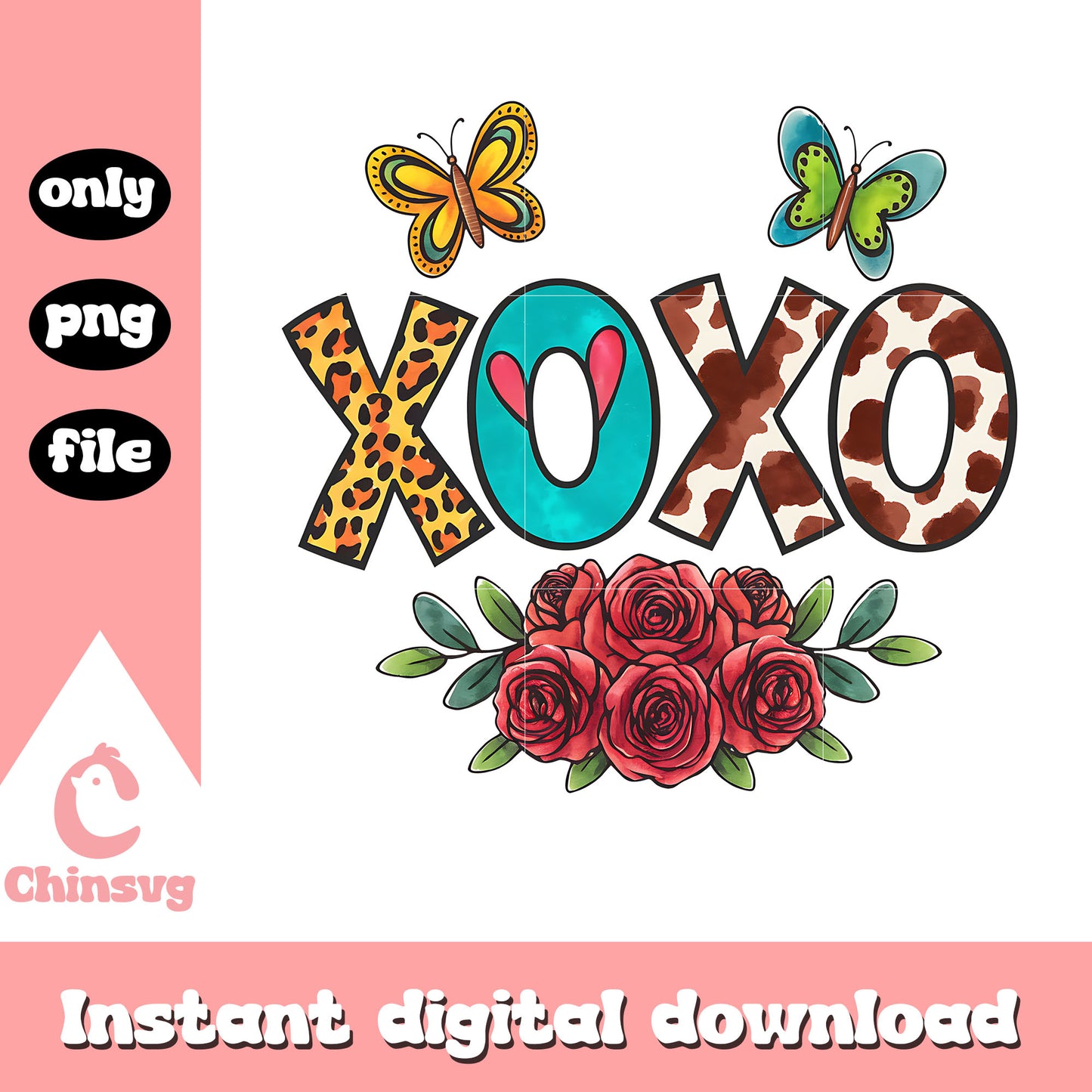 Xoxo wild animal pattern valentine png, xoxo png, valentine png