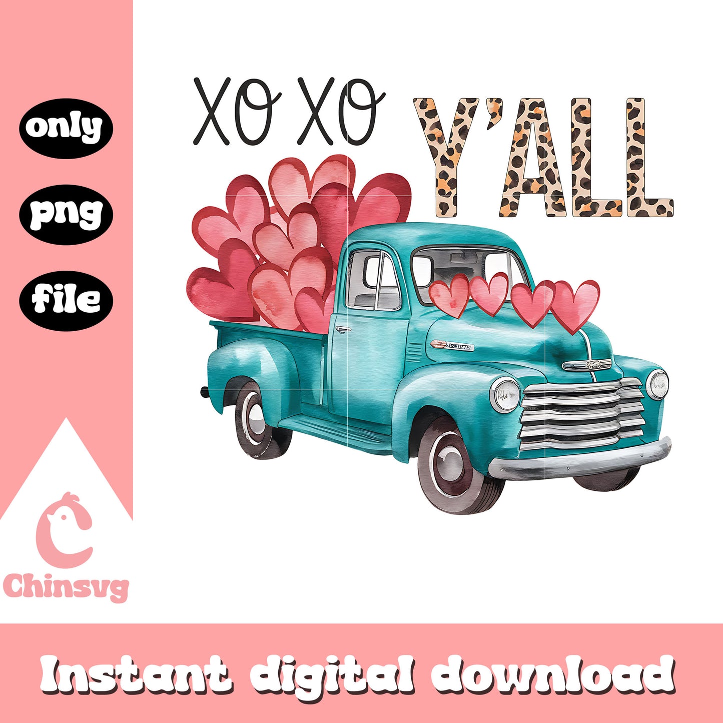 Xoxo y'all truck heart valentine png, heart valentine png