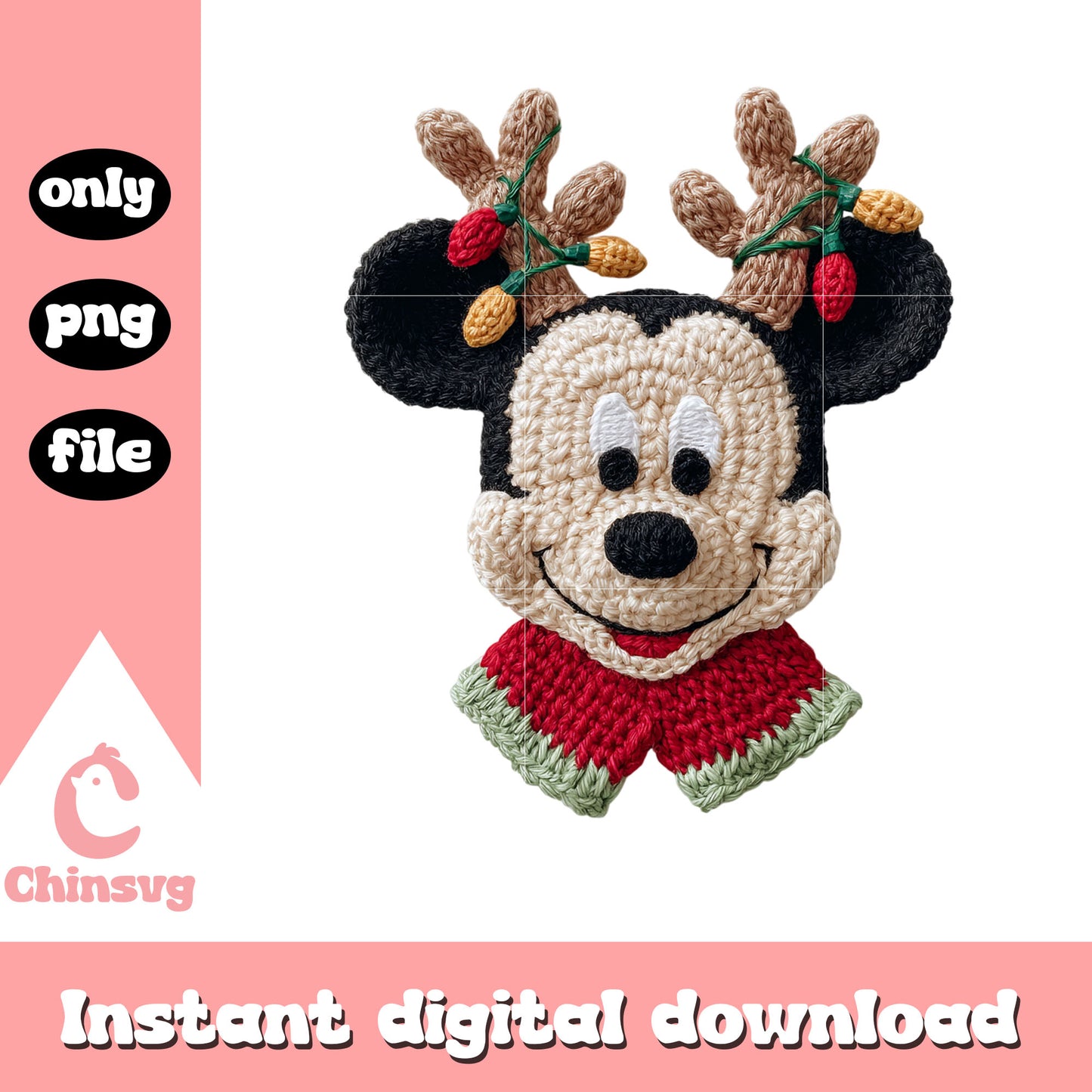 Yarn crochet mickey reindeer png, mickey mouse png