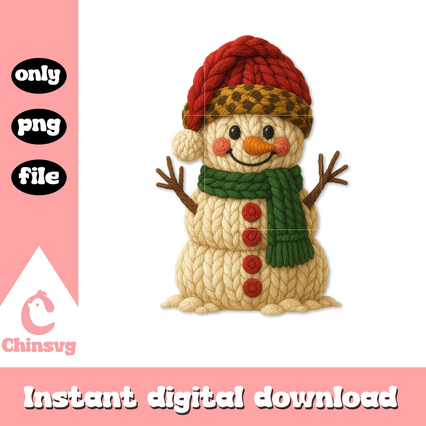 Yarn crochet snowman design png, the snow man png