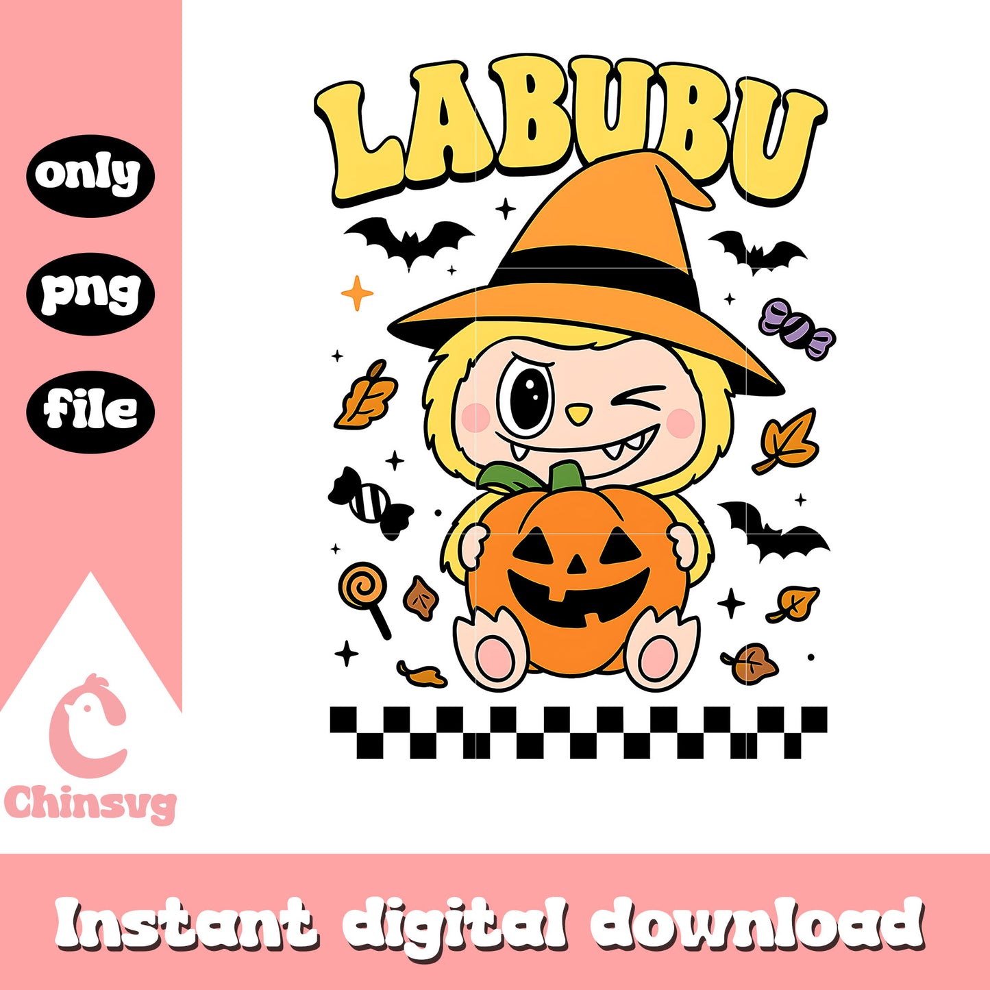 Yellow labubu witch holding pumpkin design png, pumpkin png