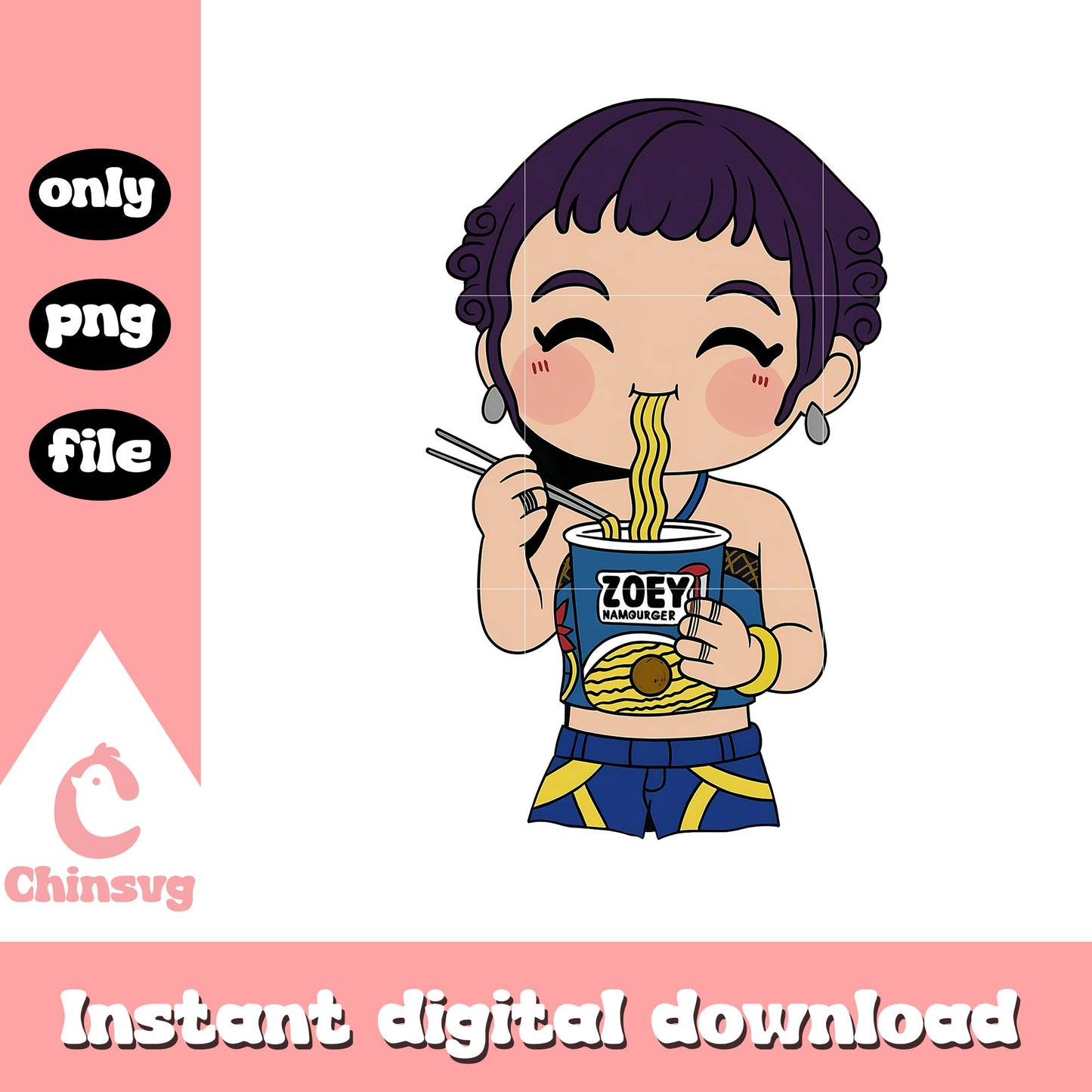 Zoey kpop eating noodles design png, zoey kpop demon hunters png