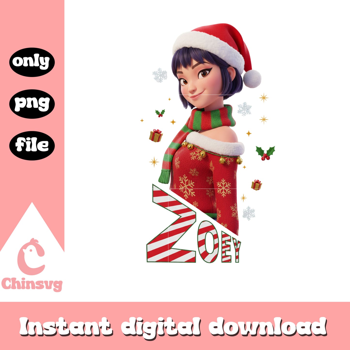 Zoey santa claus clothes design png, kpop merry christmas png