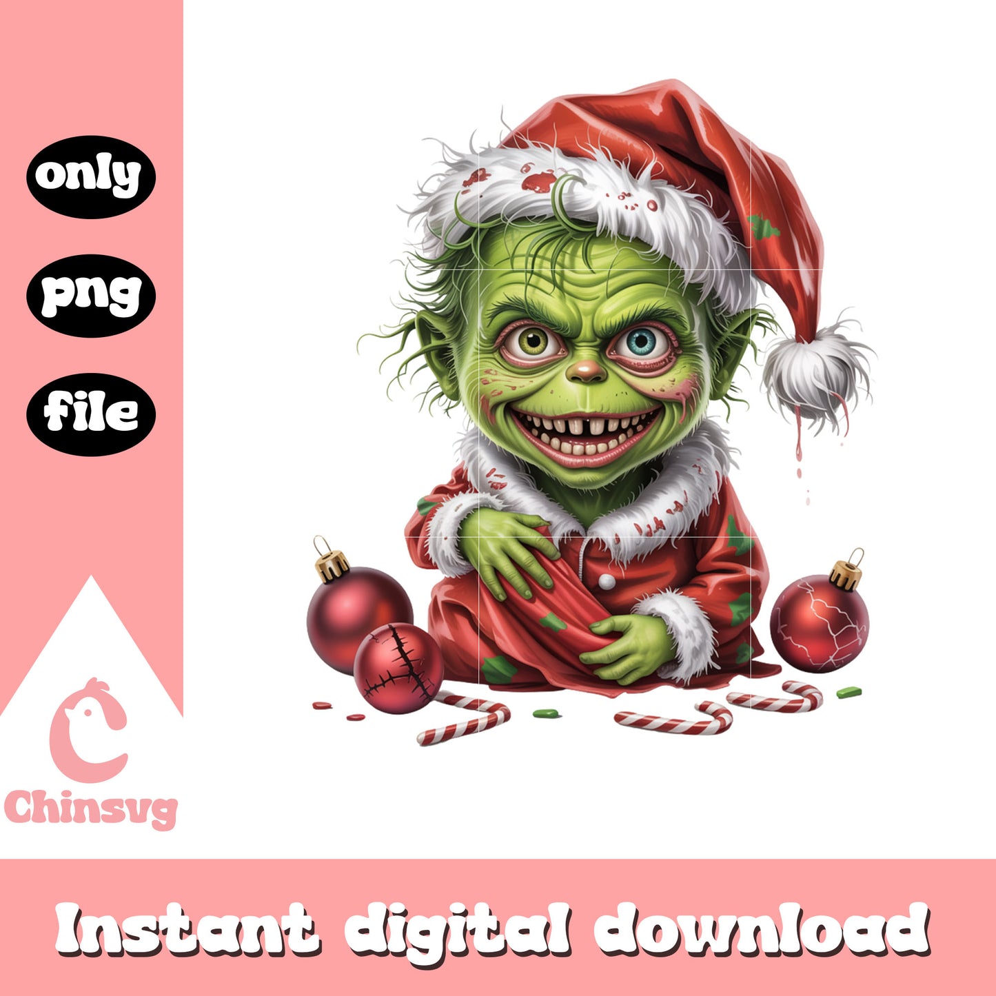 Zombie elf grinch christmas ball png, grinch ornament clipart png
